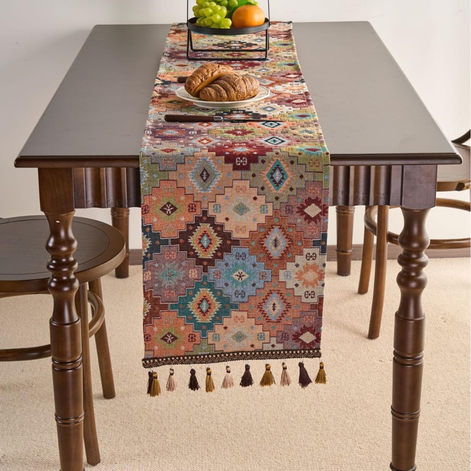 Tischläufer Boho Vintage, Tischläufer Wohnzimmer 33x220 cm, Jacquard mit Geometrische Muster