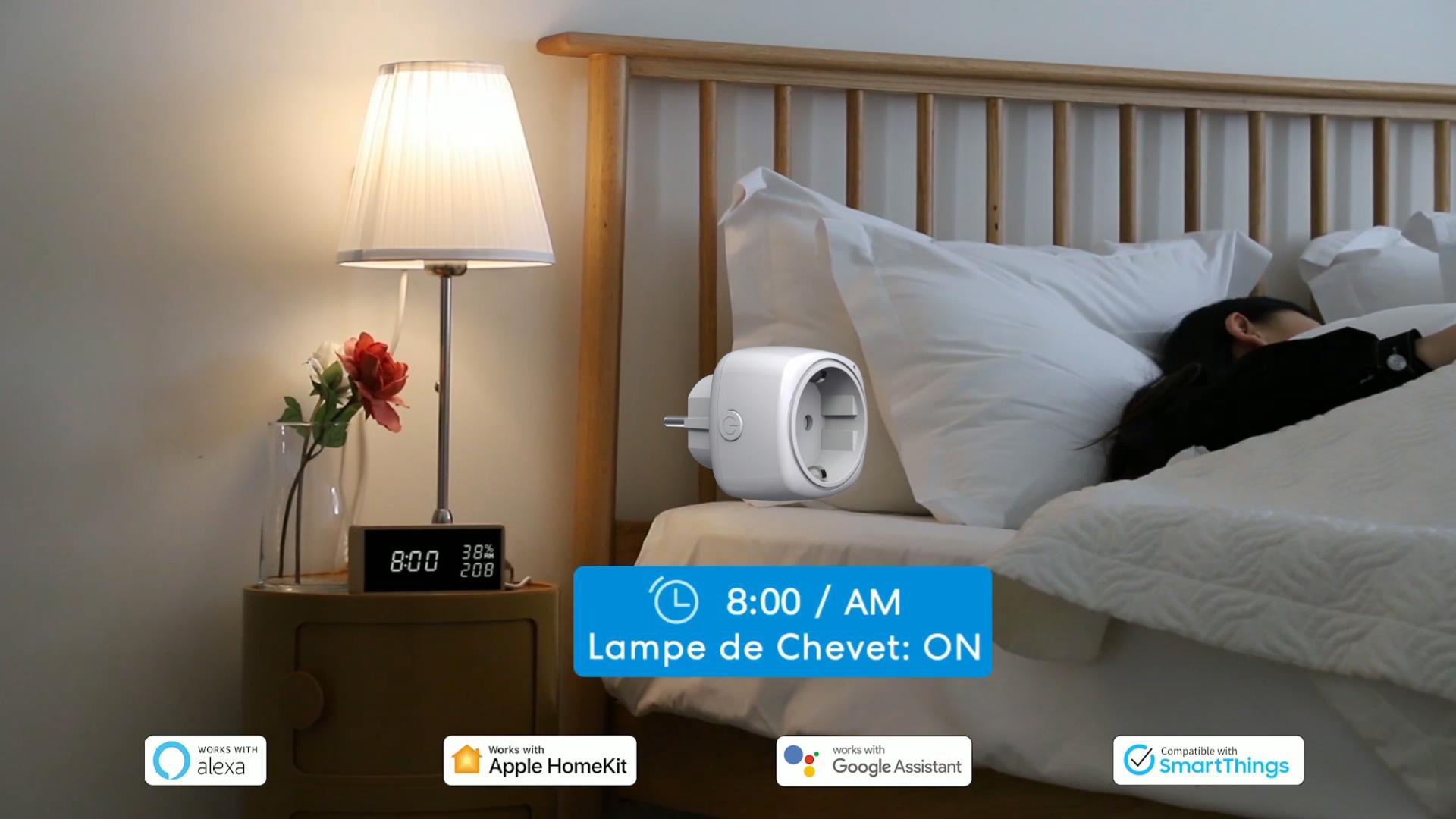 prise connectée mini (type f), prise wifi compatible avec homekit, siri, alexa, google home et smartthings, 10a prise intelligente avec commande vocale, contrôle à distance et fonction de temps