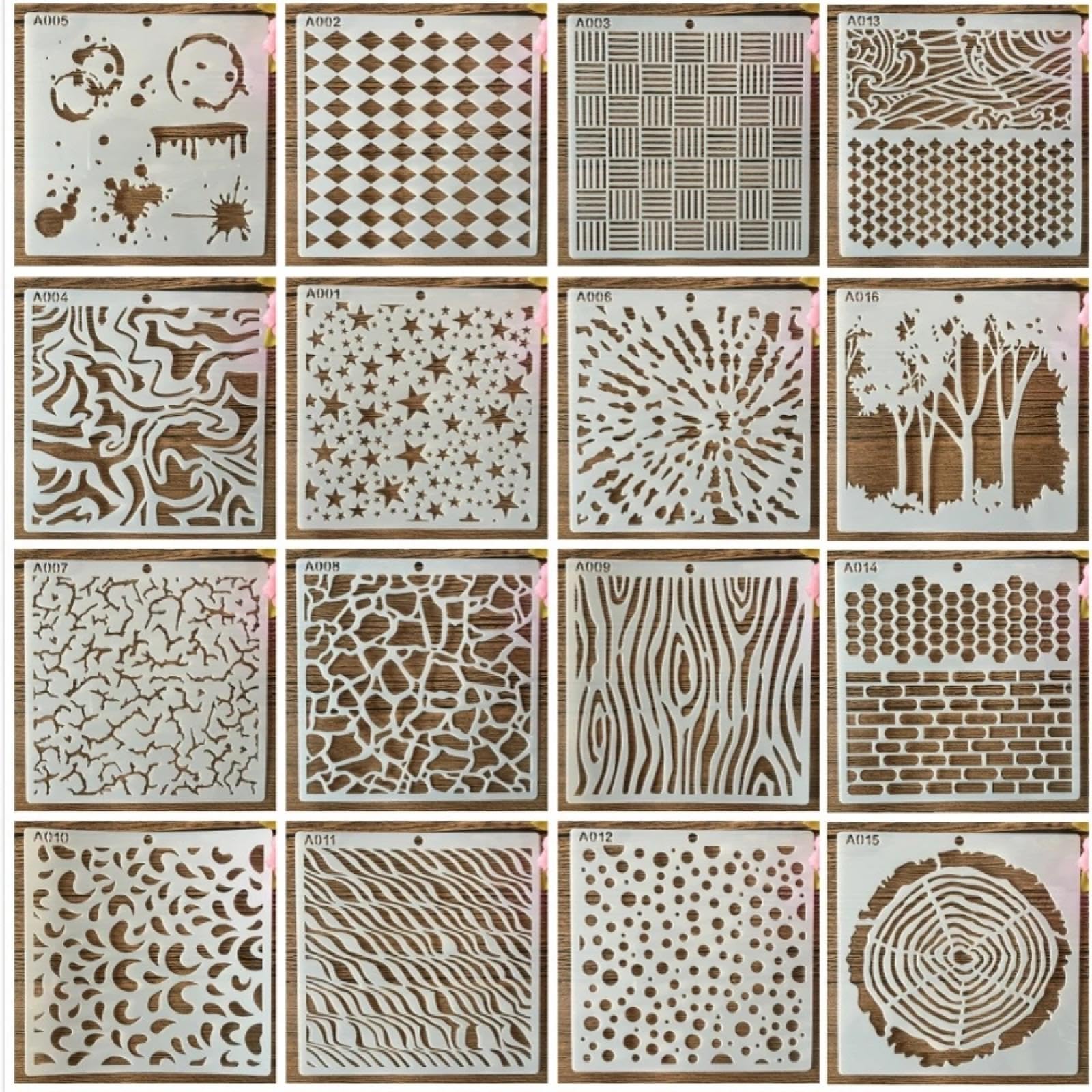 Schablonen zum Malen, 16 Stück, 15 cm, Geometrie, Kunst, Muster, Textur, wiederverwendbare Schablonen zum Malen an Wänden, Möbeln, Basteln, Scrapbooking, Karten, Bodenzeichnungen, Heimdekoration