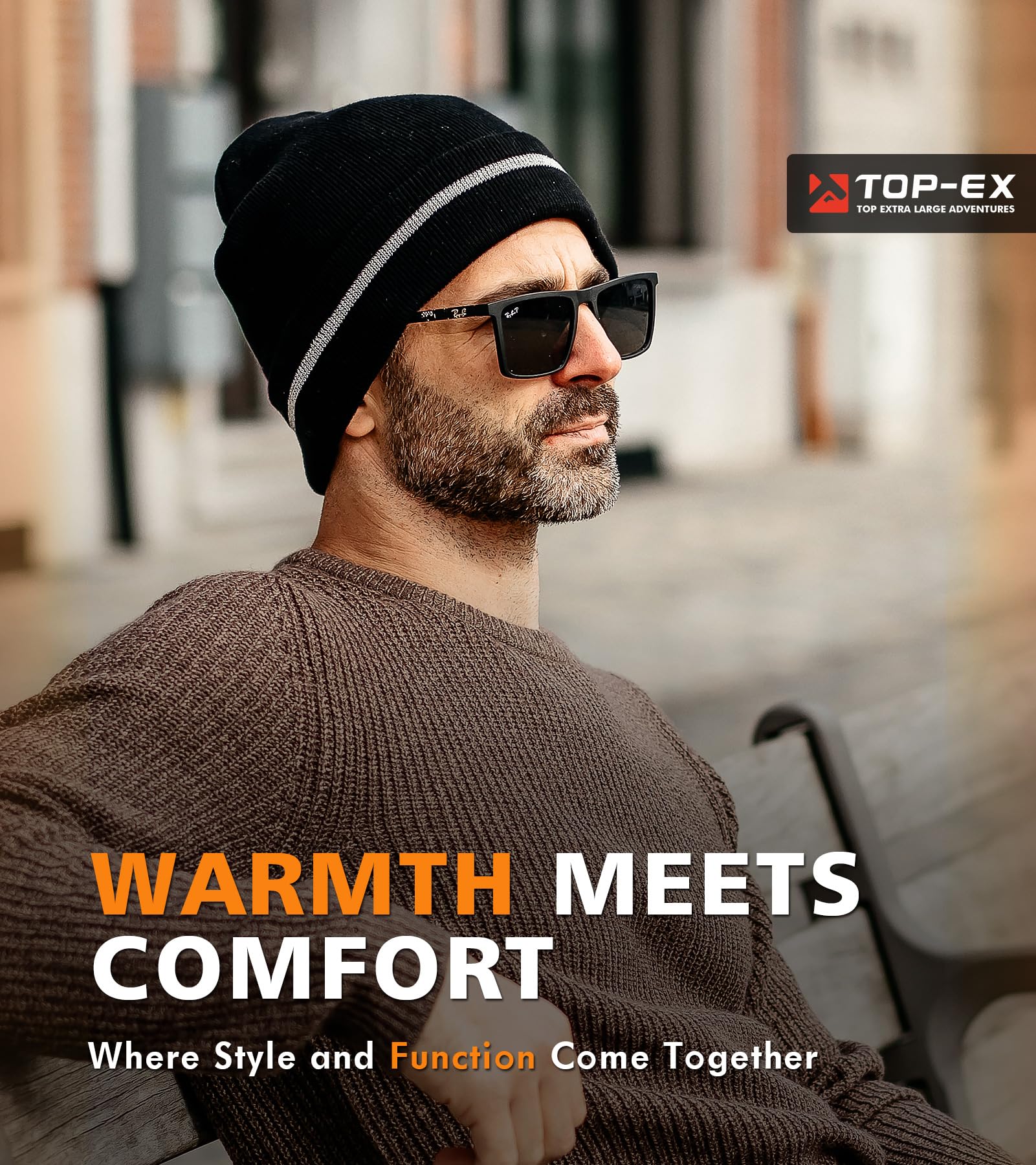 TOP-EX Gorro de lana merino 50 % para hombre y mujer, con rayas reflectantes, gorro térmico de lana para invierno, gorro de correr para deportes en clima frío, 56-65 cm