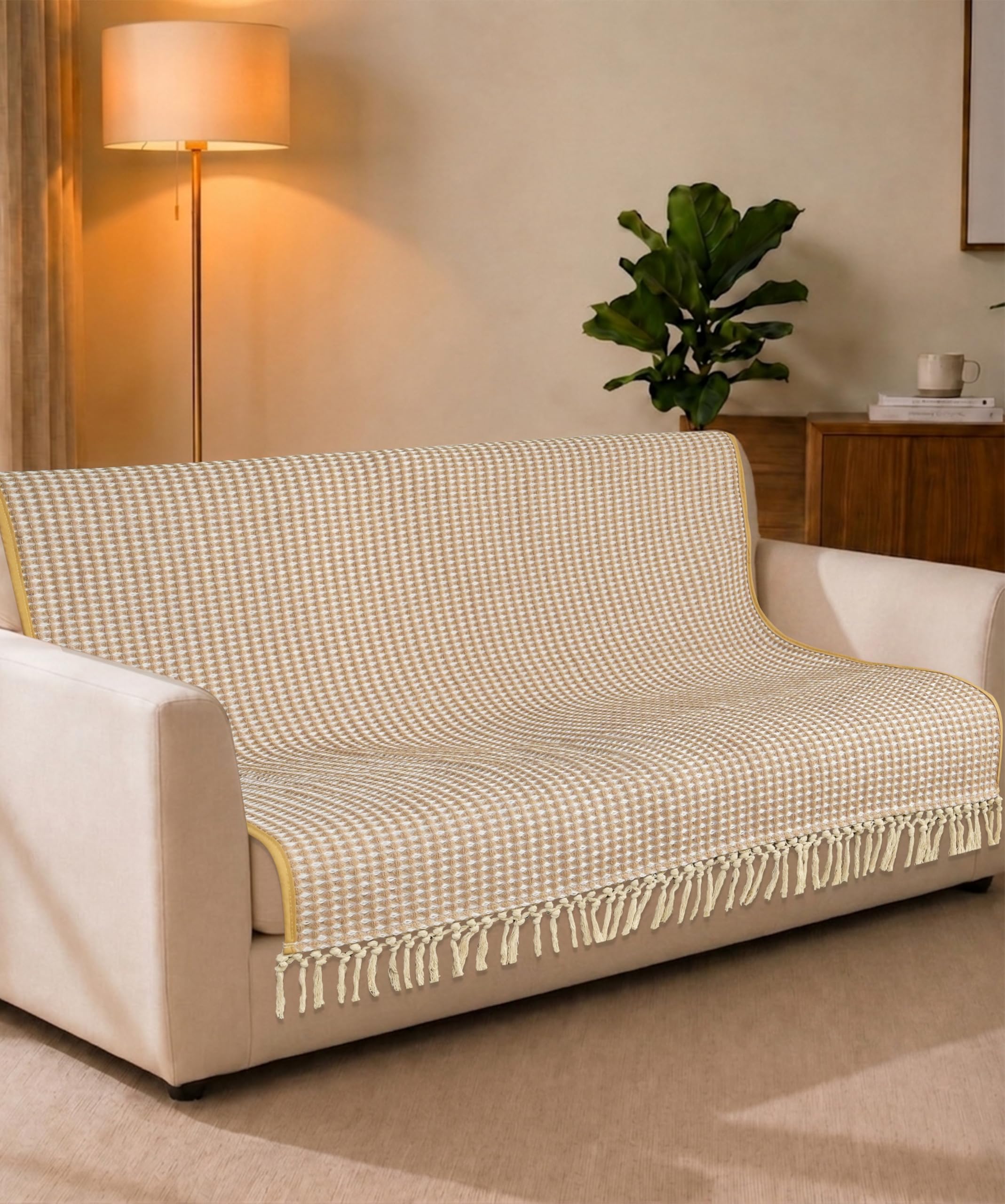 Saral Home Comfy Sofa Throw | Cotton Polyester with Elegant Fringe Design | Geometric Woven 1PC Seater Sofa (Beige, 140x210 cm-1PC)-picture-15