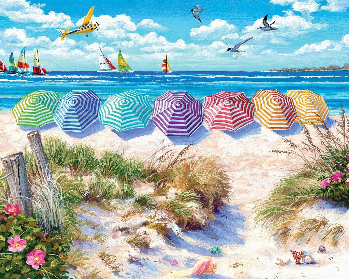 White Mountain Puzzles Rainbow Umbrellas 1000 Piece Jigsaw Fun Summer Beach Puzzle