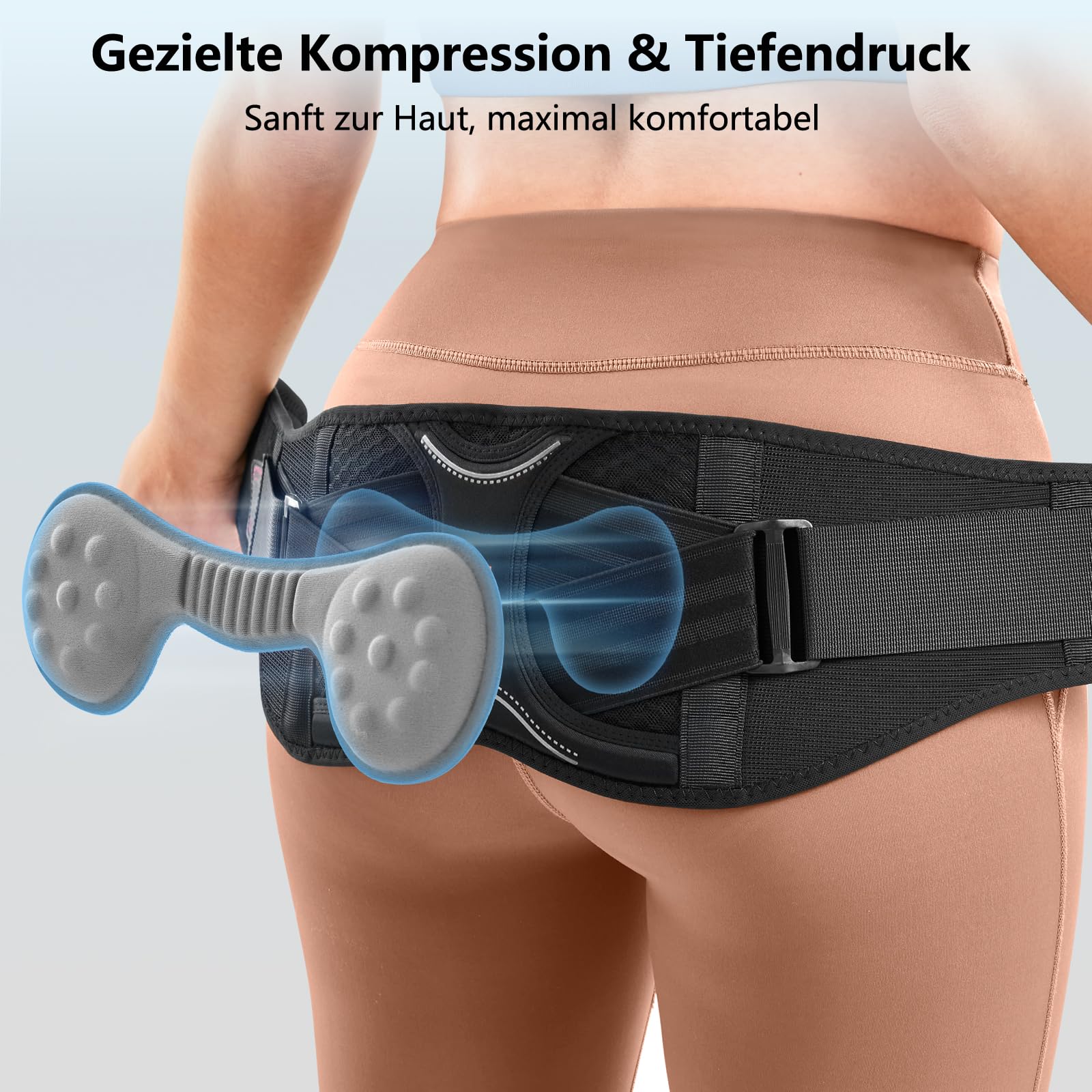 SueStar ISG Gürtel mit 3D-Kompressionspolster– Orthogürtel & Beckengurt, verstellbar, rutschfest, atmungsaktiv – Ischias Gürtel für Damen gegen ISG-, Rücken- und Hüftschmerzen