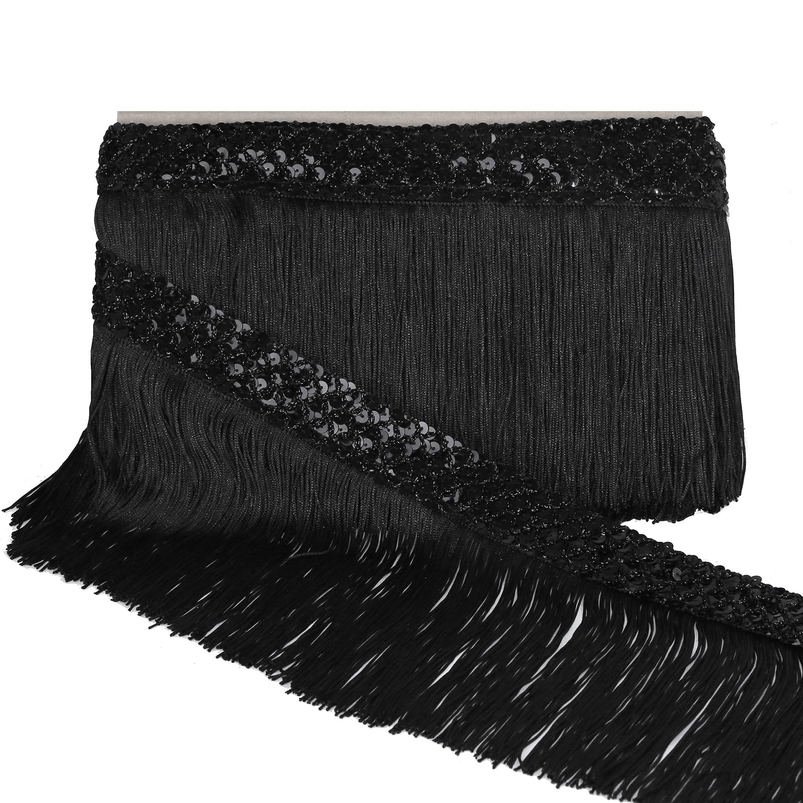 BEL AVENIR 5 Yards Sequin Sewing Fringe Trim 6.7 Inch Wide Chainette Tassel Fringe Trimming for Craft Costumes Decortion,Latin Wedding dess DIY(Black)