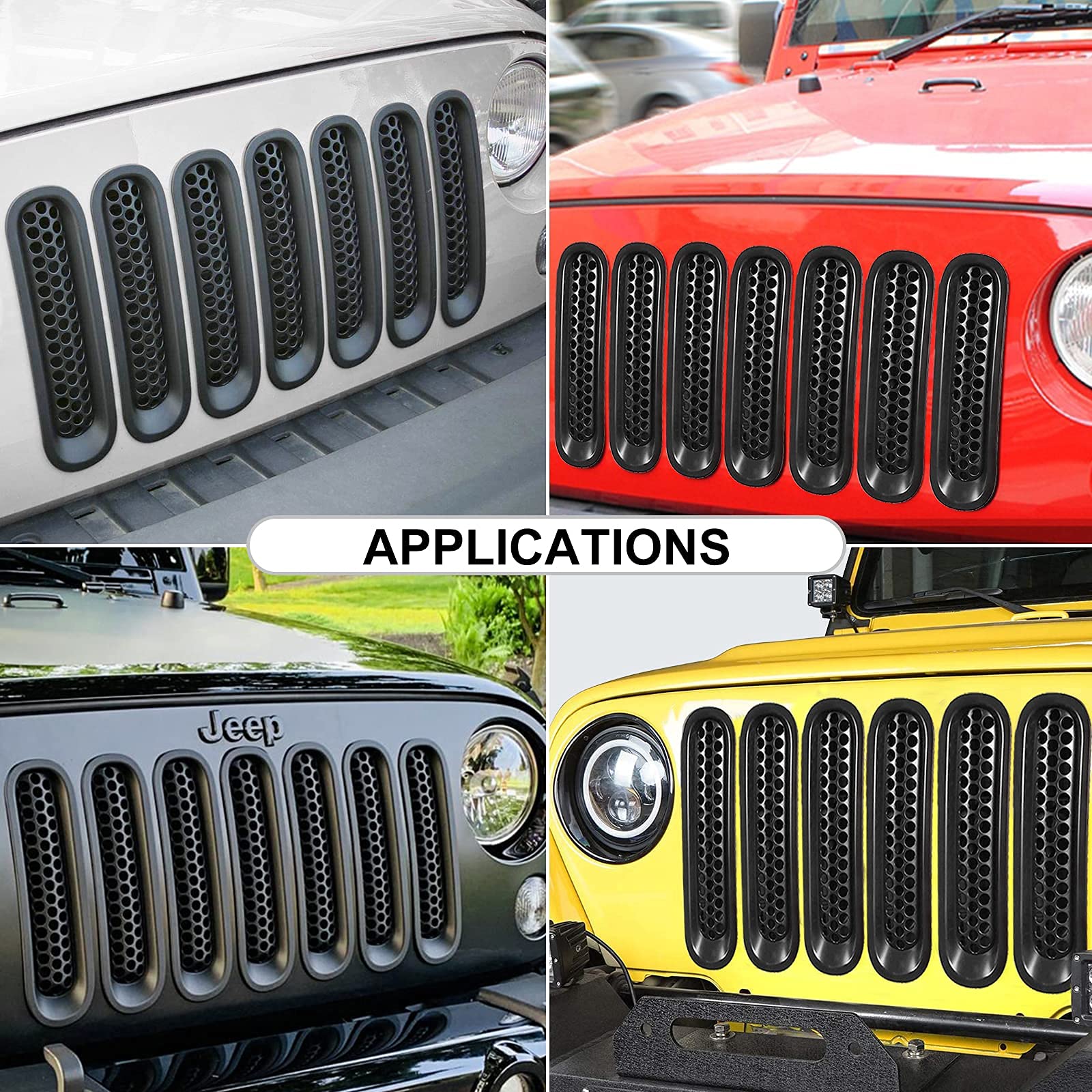 Spurtar Jeep Wrangler JK Grill Inserts, Matte Black Upgrade for 2007