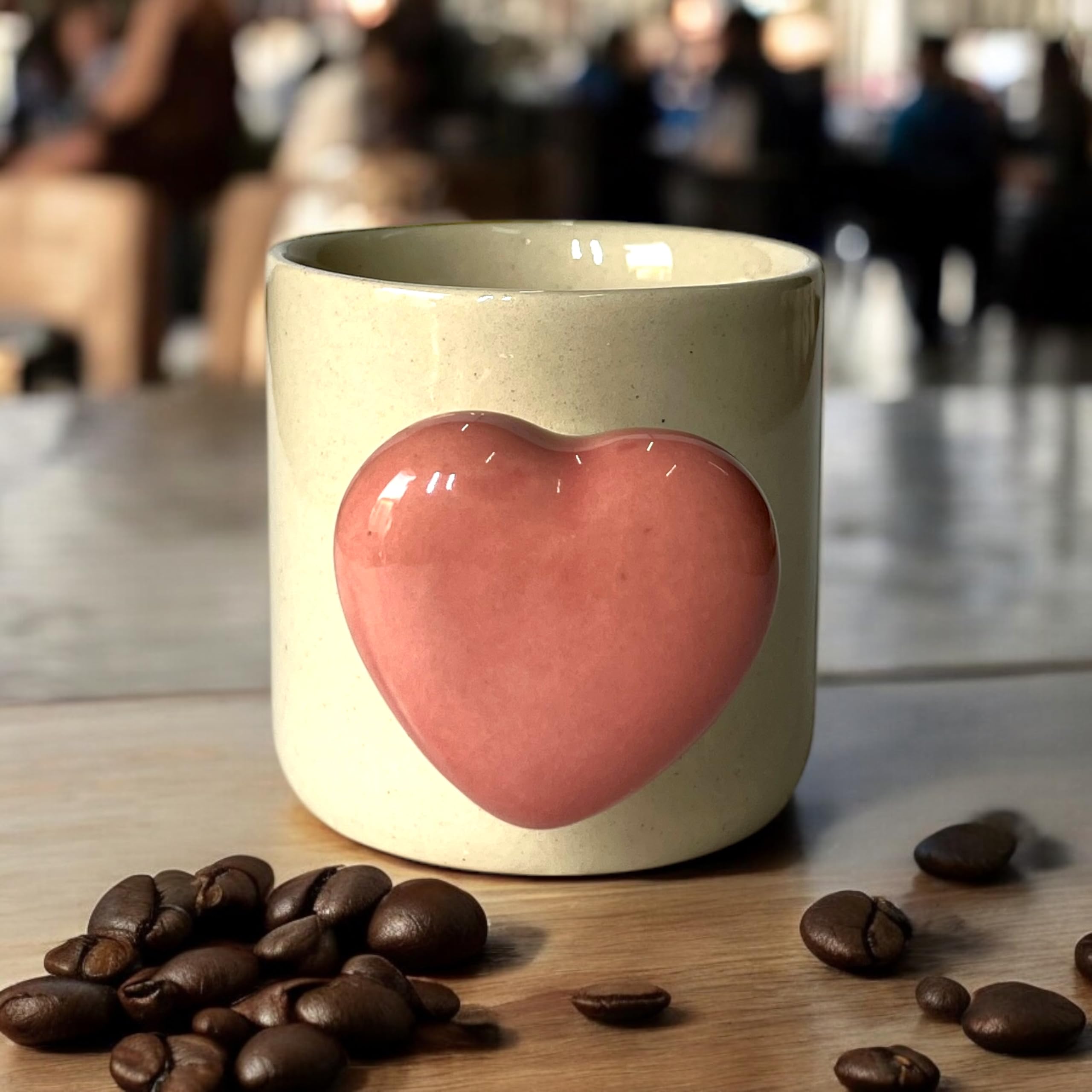 Handcrafted Ceramic Coffee Mugs with Heart Handle -1