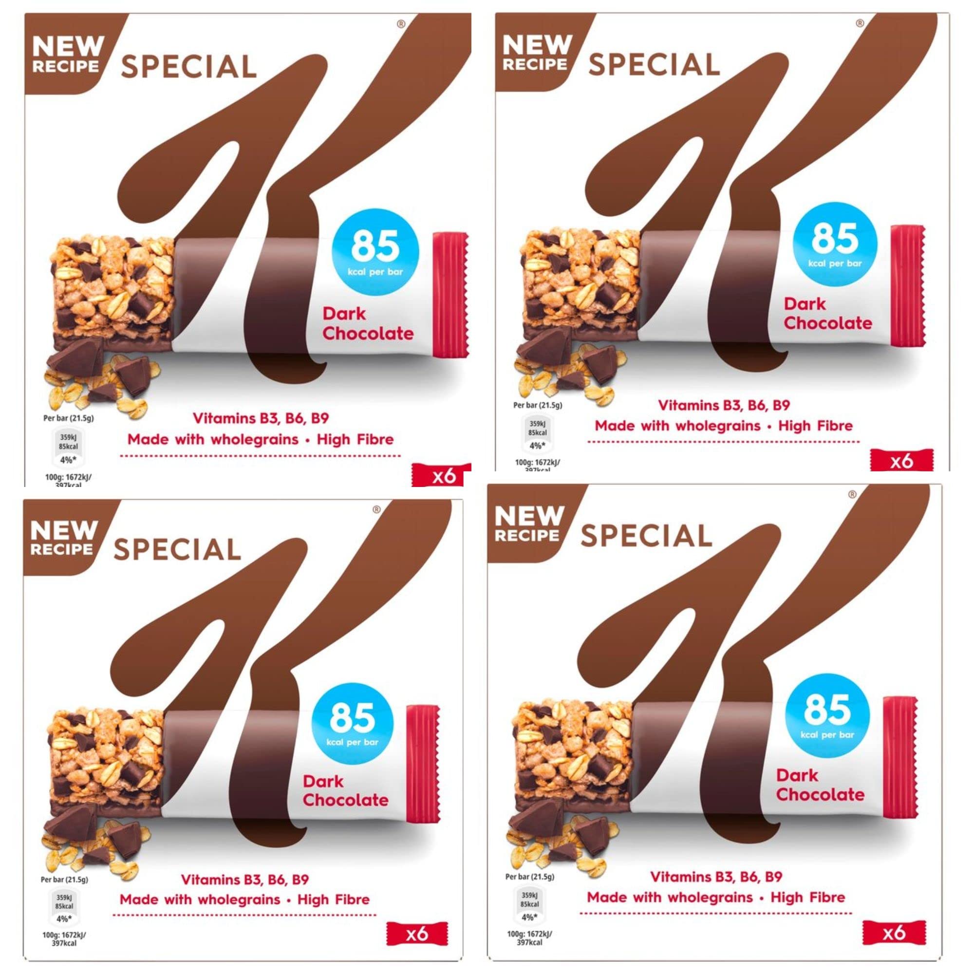 4 Packs of Special K Dark Chocolate Bars With Wholegrain Oats (24 Bars In Total)