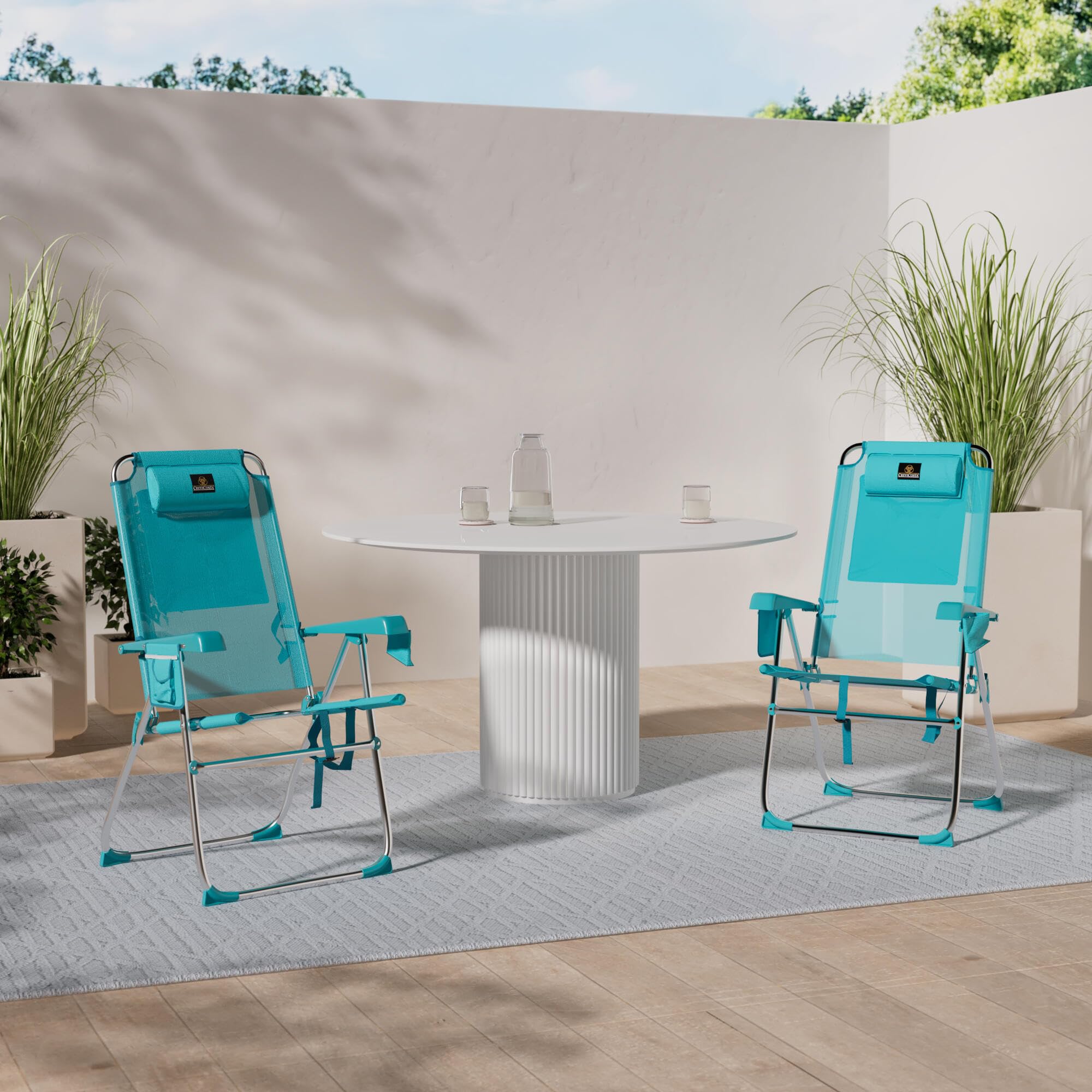 CREVICOSTA QUALITY MARK MARCAS DE CALIDAD - Palmera 2081-3 - Silla de Playa Plegable con reposabrazos, y 8 Posiciones. con Nuevo cojín ergonómico y Nueva Nevera incorporada. Textilene (Turquesa)