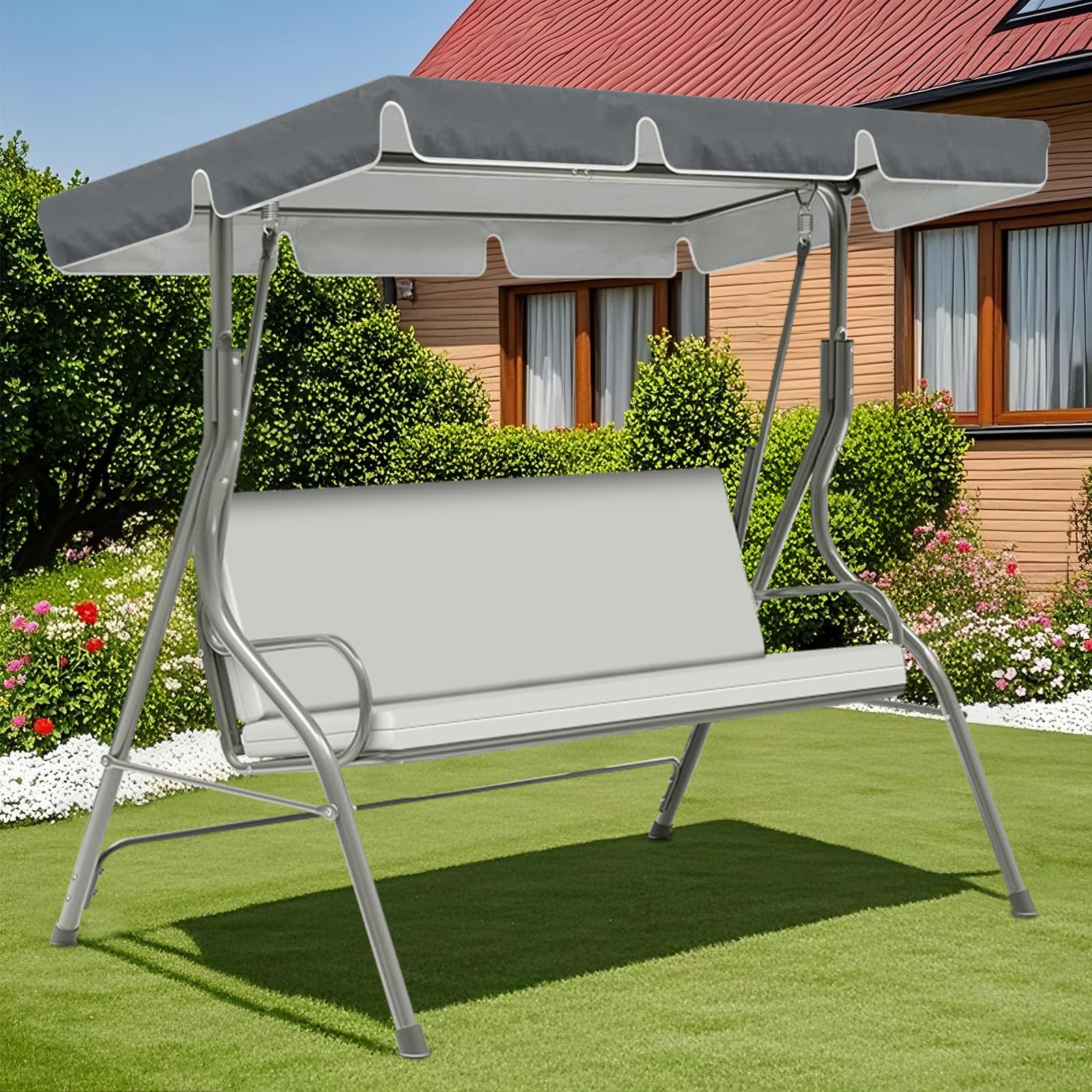ZYBSLCSY Swing Chair Canopy Replacement and Garden Swing Seat Cover Fit for 2 3 Seater, Waterproof Hammock Canopy Top Cover Windproof Anti-Uv Heavy Duty Rip Proof (Dark Grey,B)