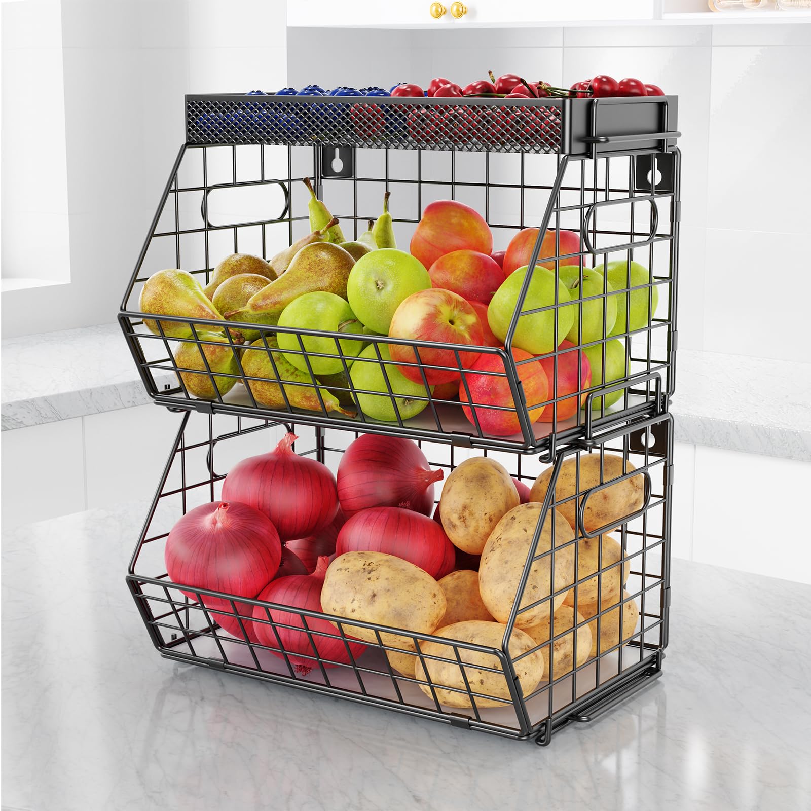 Amazon.com - CHLORYARD 3-Tier Stackable Fruit Basket Kitchen
