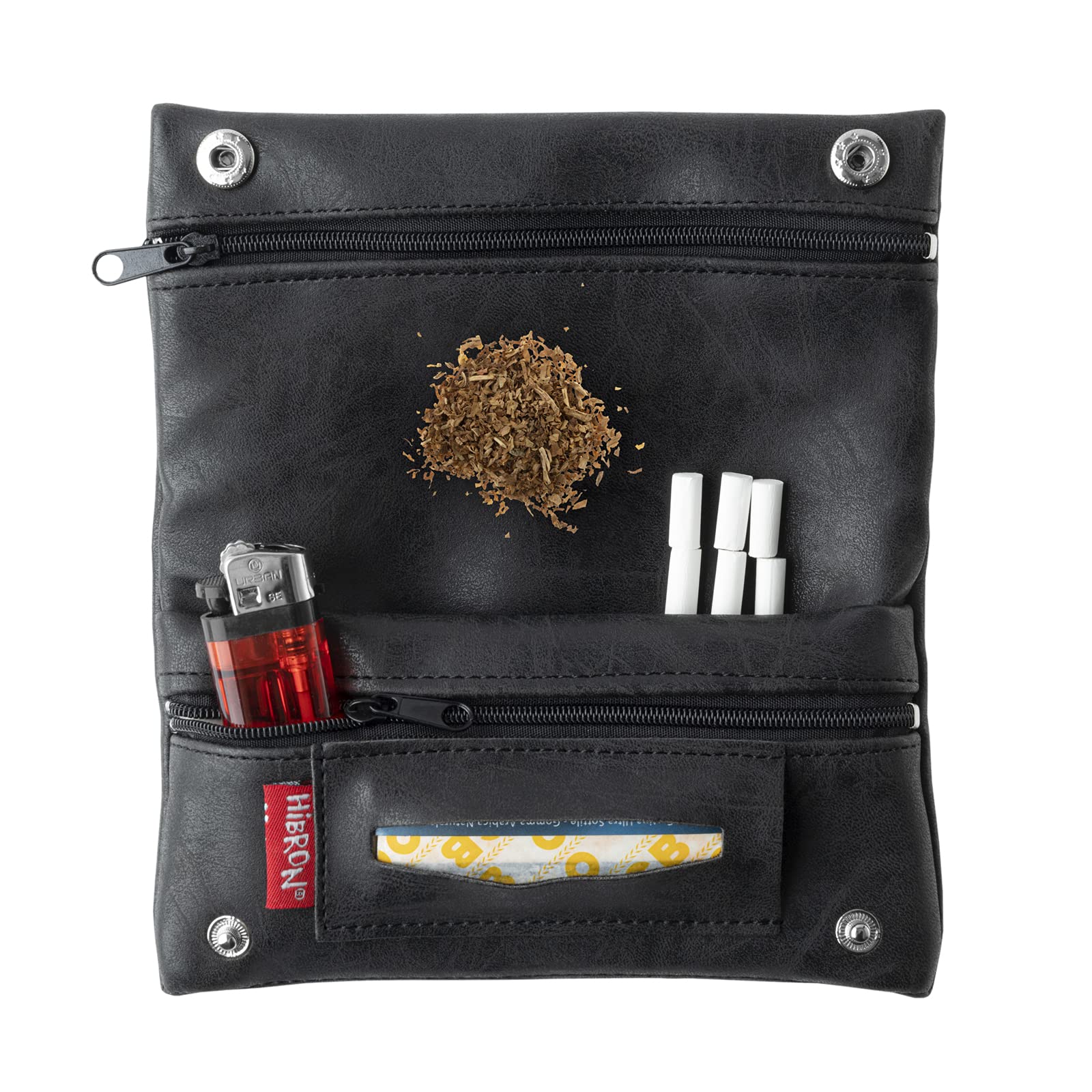 HIBRON Porta tabacco Borsello in vera pelle (58105 Nero)