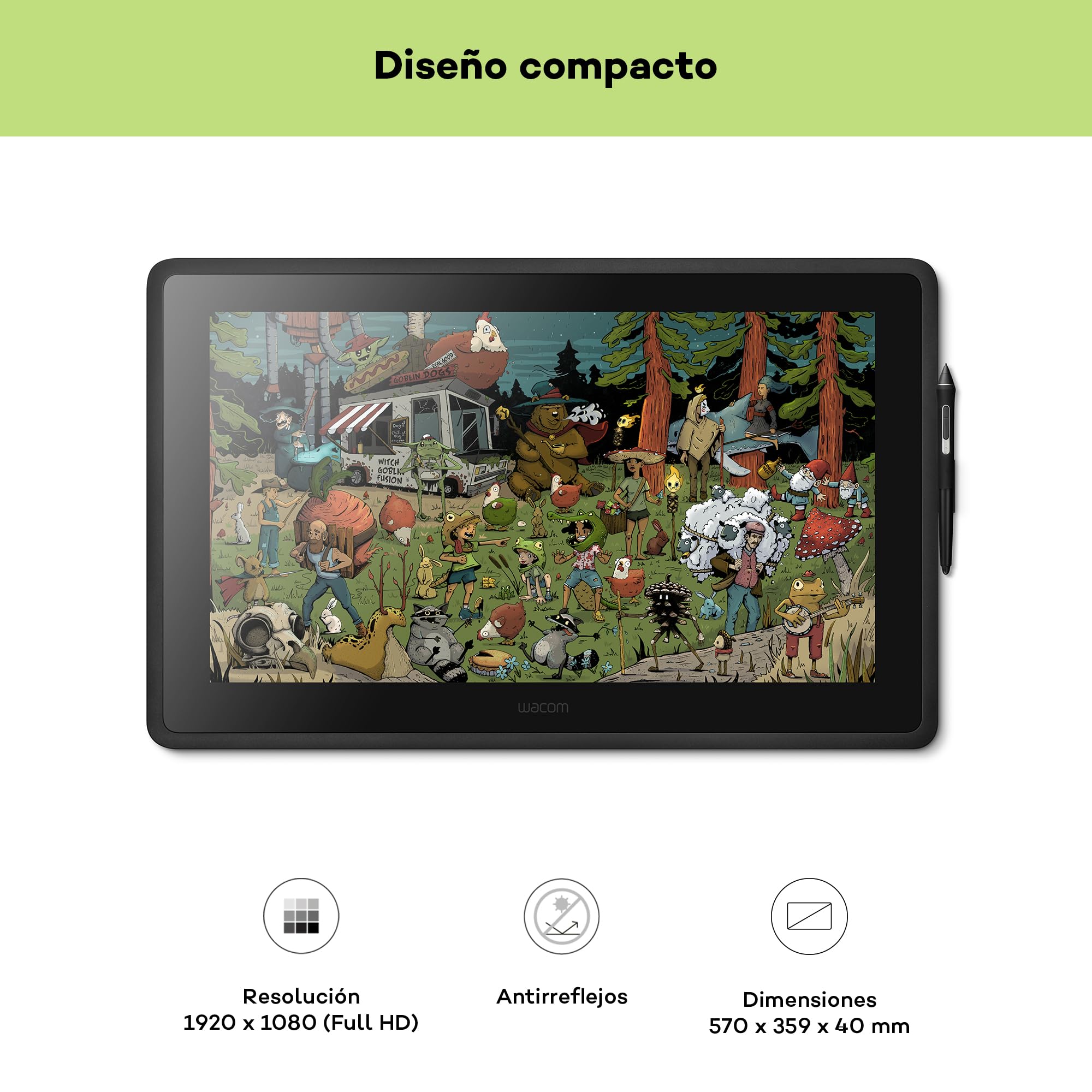 Wacom Cintiq 22 DTK2260K0A - Monitor Interactivo Creativo, Soporte Regulable,1920 x 1080 Full HD, Lápiz Digital Wacom Pro Pen 2, Compatible con Windows y Mac