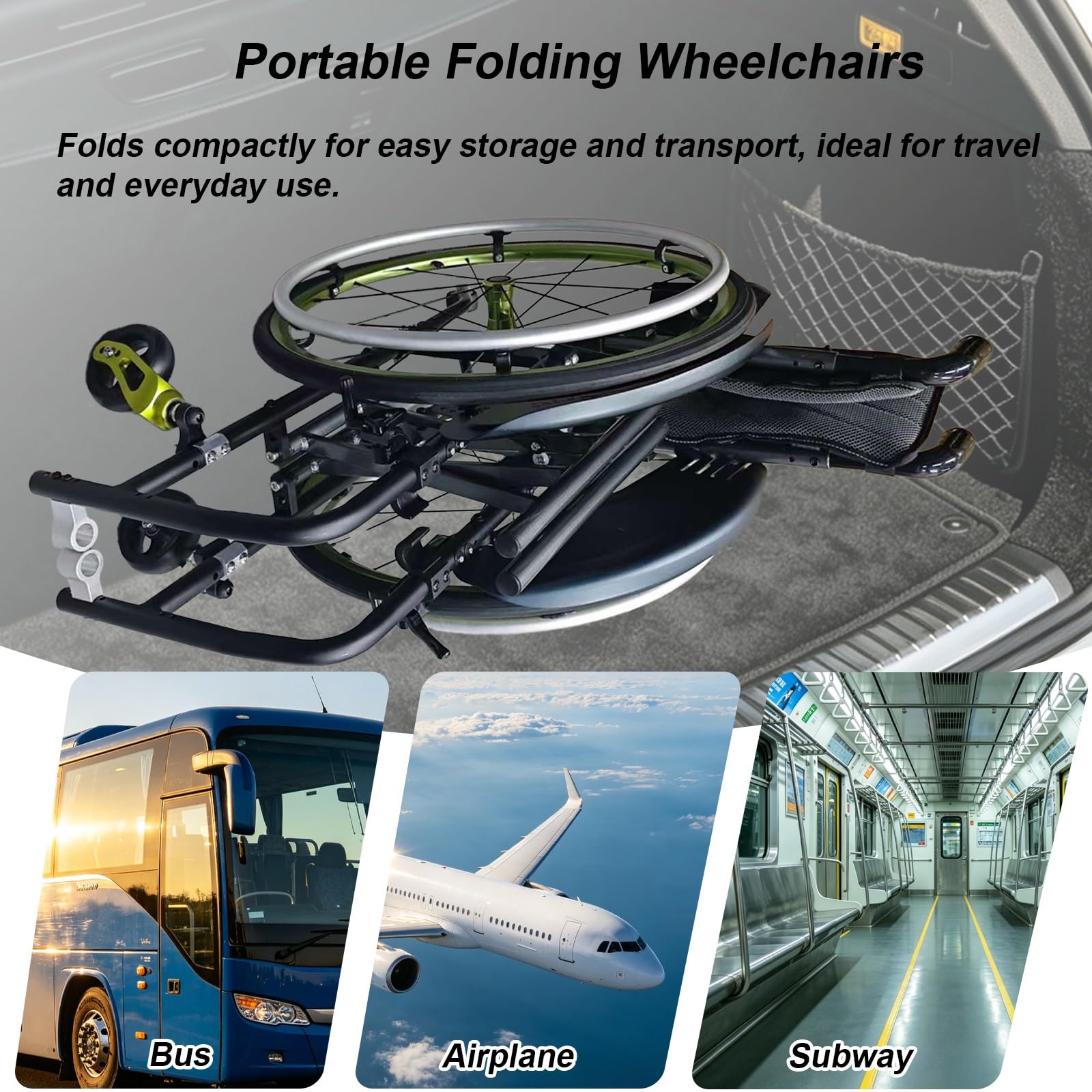 Silla de ruedas plegable ligera,de Aluminio, Viaje de embarque | [Autopropulsable, Reposapiés Extraíbles, Aluminio,Ultraligera, Frenos de acompañante](Blue,44cm/17.3in Seat)