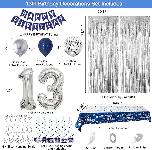 Miniatura 10 de Decoraciones de cumpleaños número 18 para niños y niñas, azul plateado, decoraciones de feliz cumpleaños 18, globos de cumpleaños número 18,