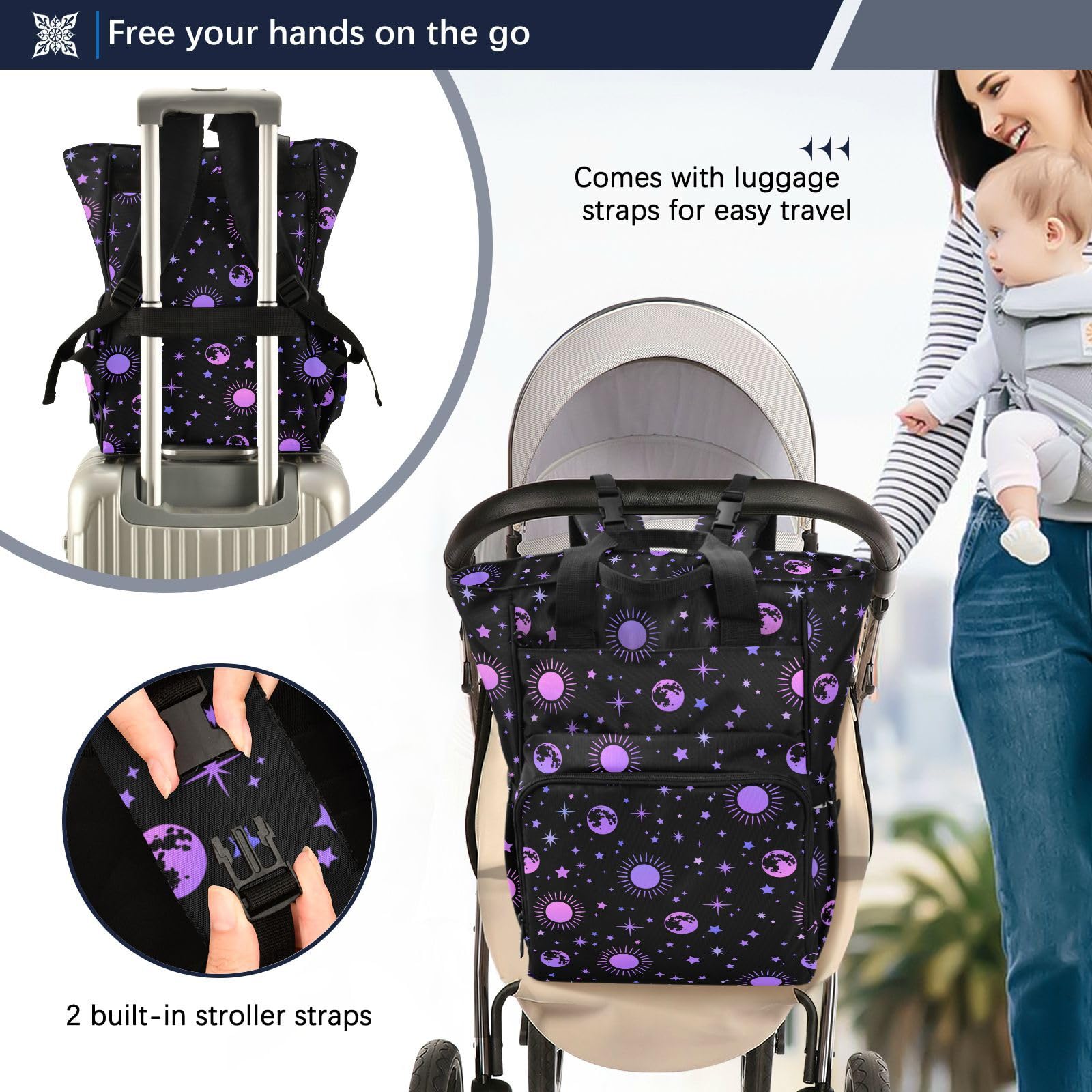 ALAZA Zaino per il cambio del bambino, borsa fasciatoio con scheletro surfista surf borsa multifunzionale per pannolini tote grande capacità mamma papà zaino