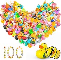 100 Pack Jeeper Ducks with Tags & Straps - Bulk Rubber Ducks for Jeep Ducking, Bath Toys & Party Favors