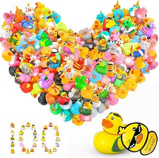 100 Pack Jeeper Ducks with Tags & Straps - Bulk Rubber Ducks for Jeep Ducking, Bath Toys & Party Favors