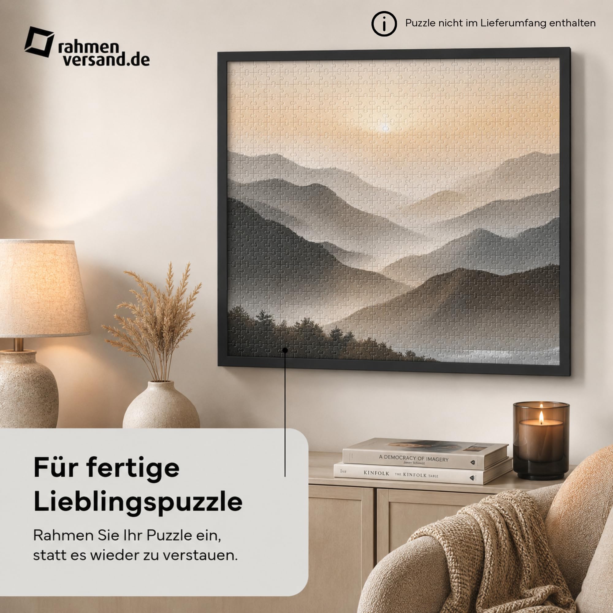 PANORAHMA Cadre de puzzle - Cadre photo pour puzzle de 1000 à 2000 pièces - En aluminium avec verre acrylique noir mat - Profil de 8 mm - 4 crochets - Puzzle à suspendre en format portrait et paysage