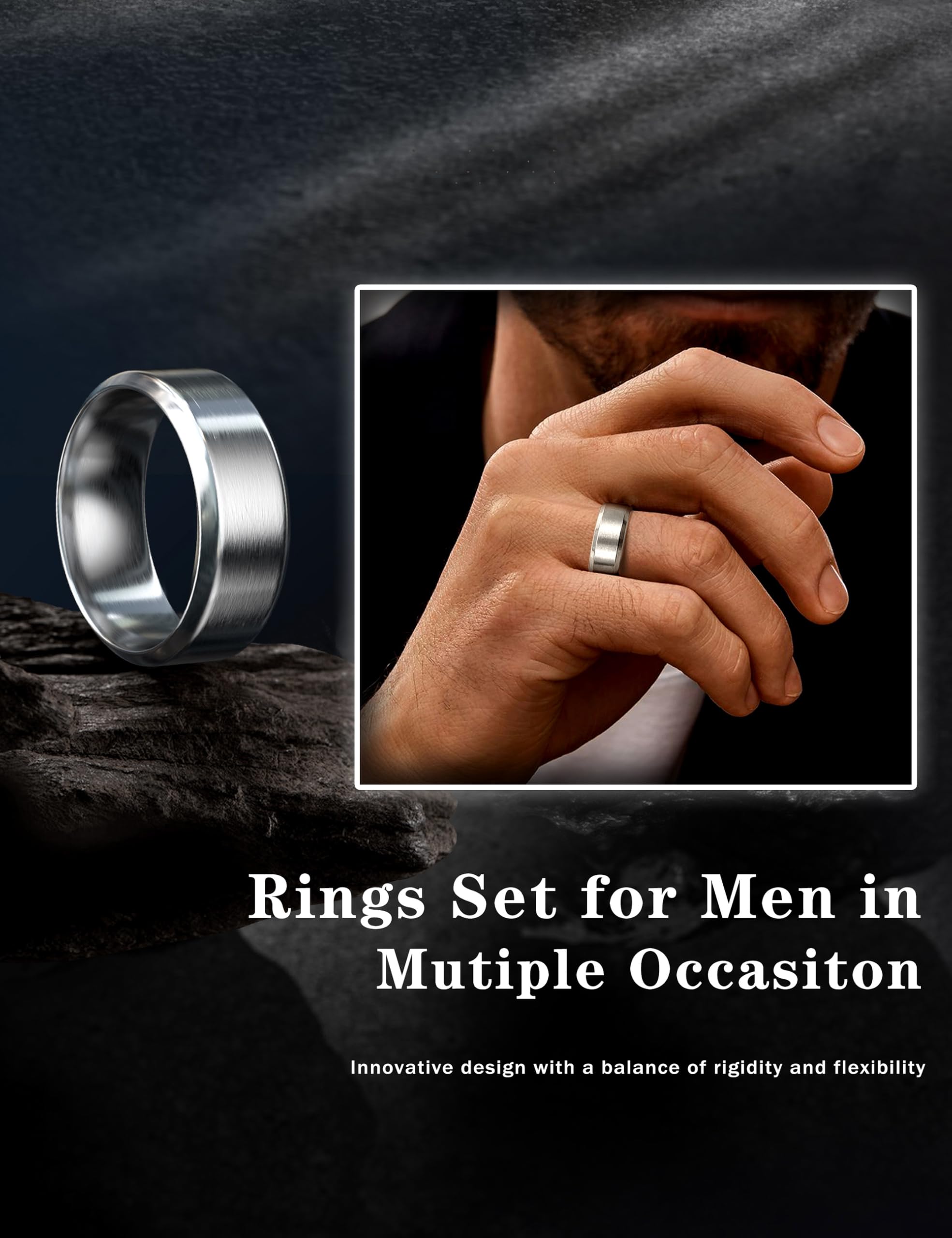 MILACOLATO 16 PCS Bague Homme Acier Inoxydable Noir Tournante Chaîne Rock Bague Vintage Gothique Anneaux en Fiber de Carbone Bagues Dragon Celtique Bleu Mariage Promise Bande Anneau Taille 52-70