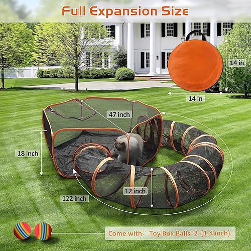 Miniatura 9 de MAMI&BABI Catio - Carcasas para gatos al aire libre, tienda de campaña plegable para gatos con túnel cerrado, recinto para gatos de interior, conejo