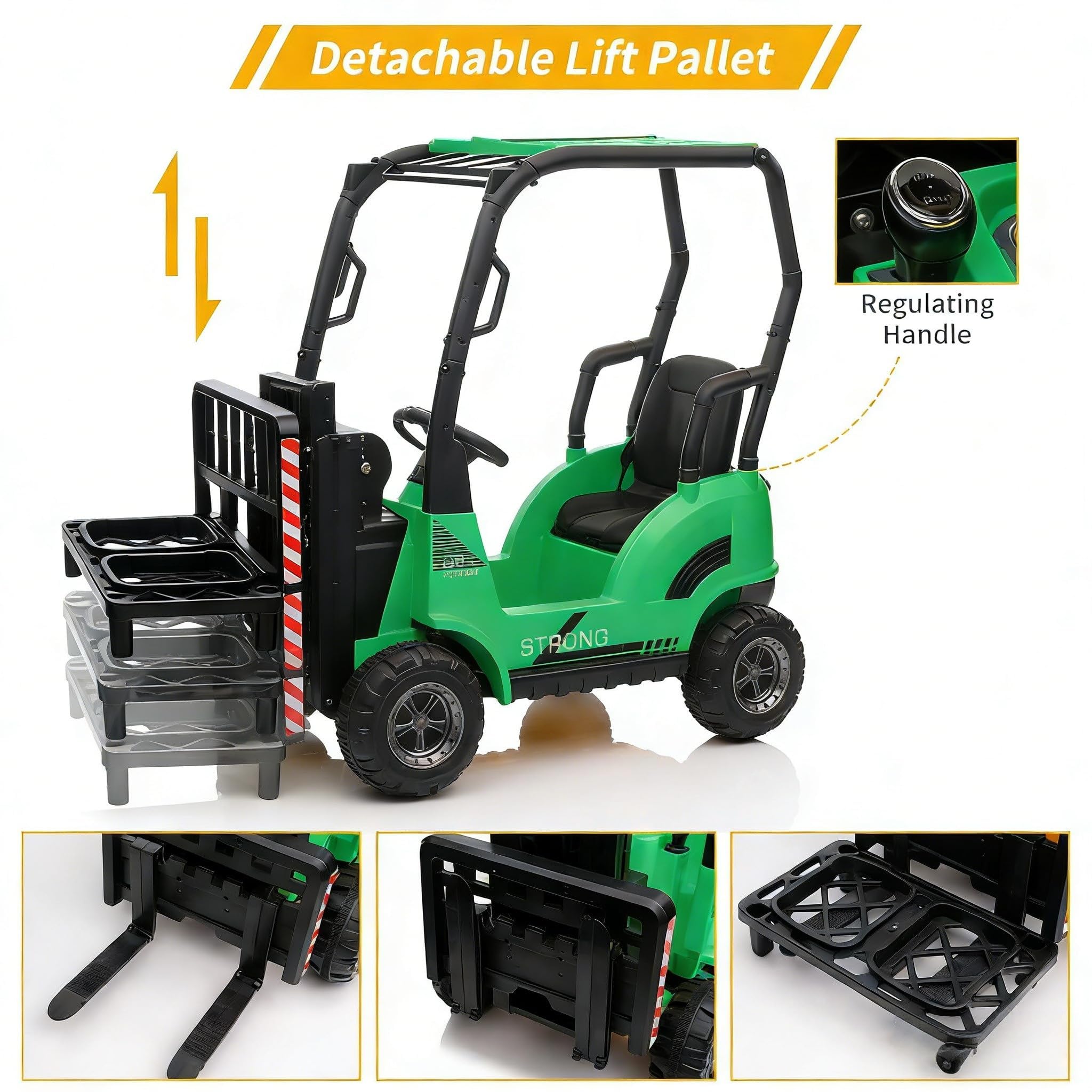 Elektroauto für Kinder, 12 V, Gabelstapler mit Zelt – Konstruktionsspielzeug mit Verstellbarer Gabel und Palette – ideal für drinnen und draußen – Geschenk für Mädchen und Jungen, ab 3 Jahren