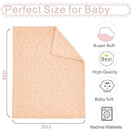 Yurhap Fleece Baby Blanket Heart Checkered, Ultra Soft Cozy Baby Blankets for Girls Boys, Fluffy Infant Toddler Newborn Receiving Gifts for Crib Stroller 30x40 (Apricot Pink)