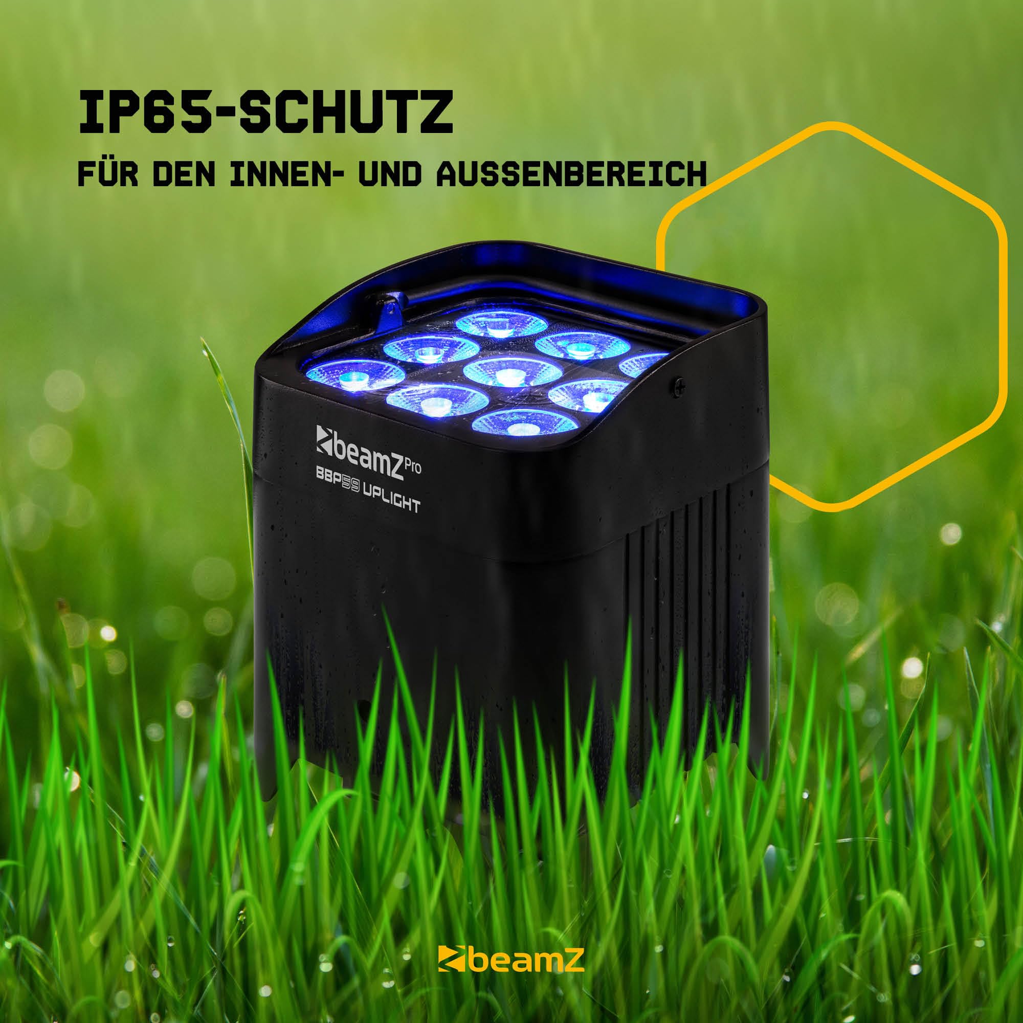 BeamZ Pro BBP59 - Wetterfestes Akku Uplight, 6er Set, 9x12W RGBWA-UV LED, WDMX - Kabelloser Partylicht Strahler für Events Outdoor, DMX Spot Akku Bodenstrahler, LED PAR, Musikgesteuert