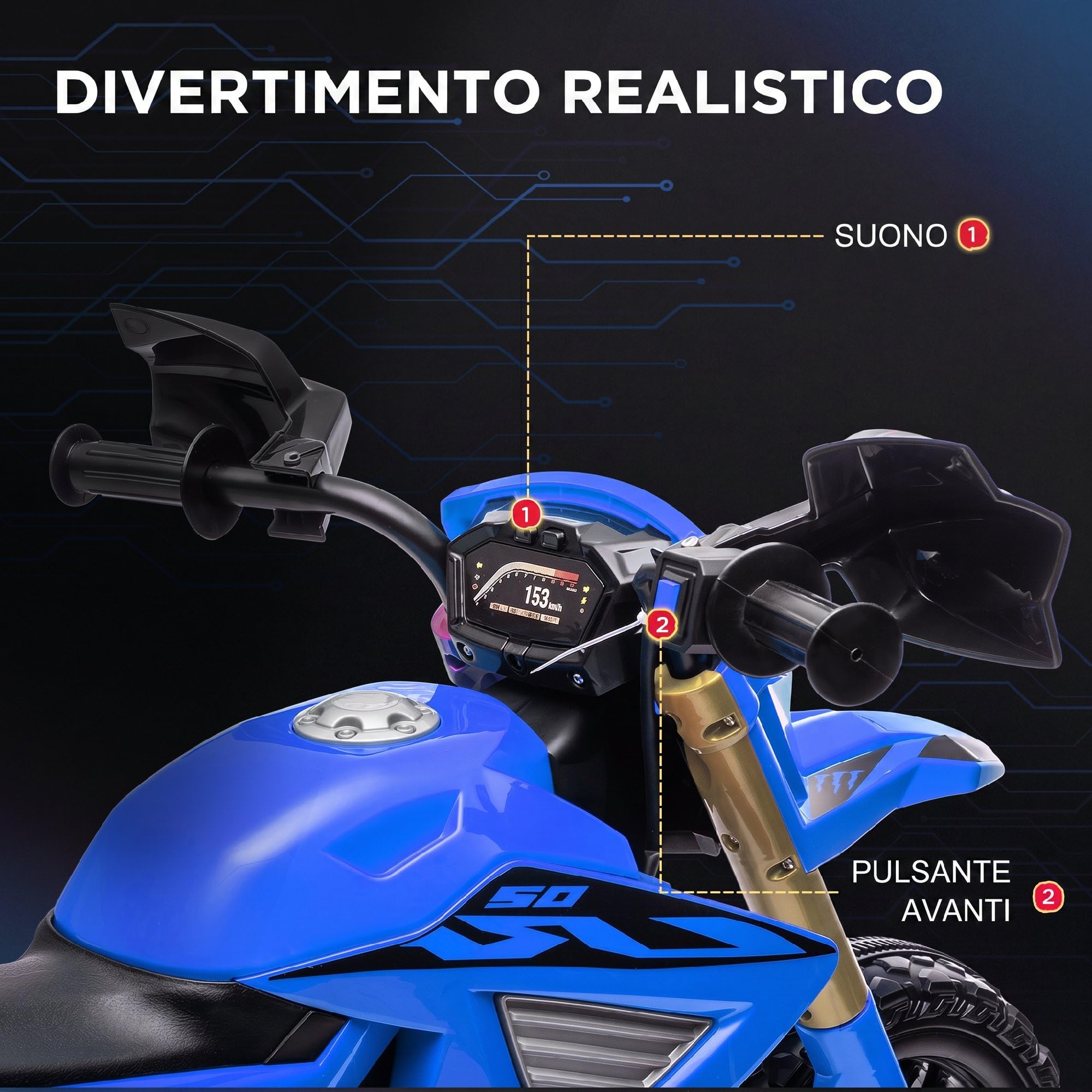 AIYAPLAY Moto Elettrica per Bambini 3-8 Anni con 12V Doppi Motori Blu