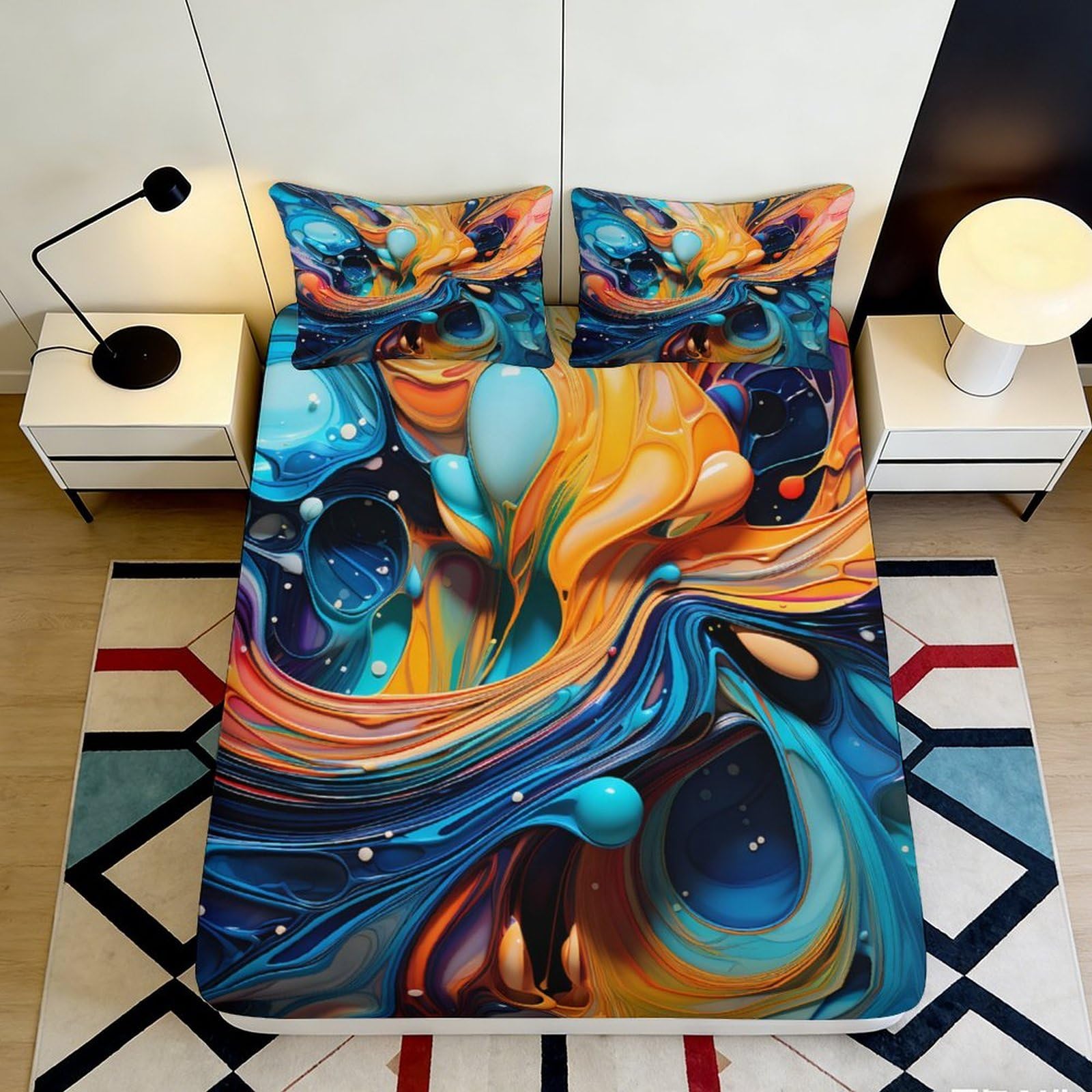 3D Printed Abstract Galaxy Fitted Sheet Microfiber Vibrant Cosmic Nebula Mattress Cover Bedroom Decor Machine Washable 90x200x25cm