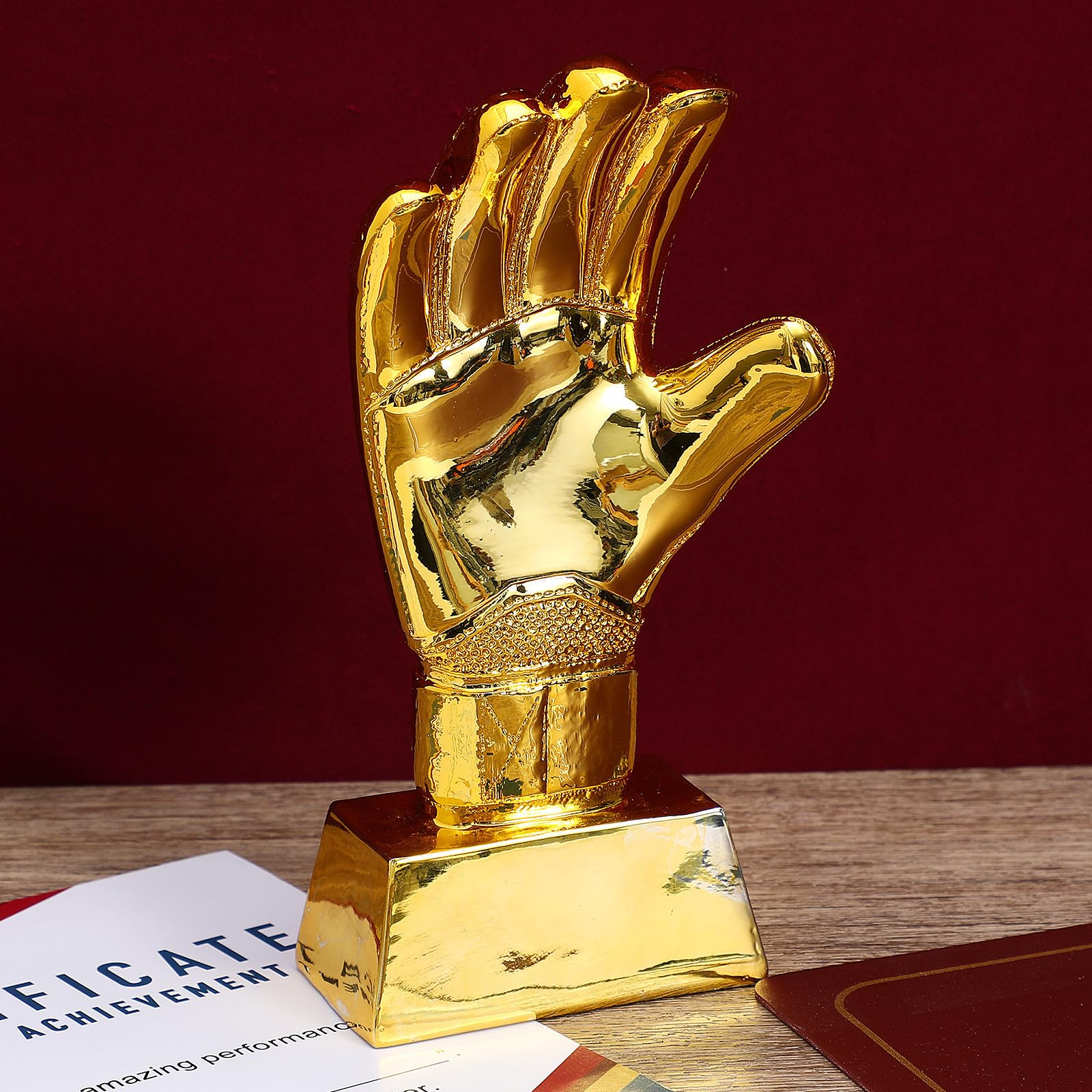 Abaodam Trofeo Decorativo Superficie Lisa y Brillante para Competición de Fútbol en ABS Dorado y Almacenamiento a Largo Plazo de Guante de Portero