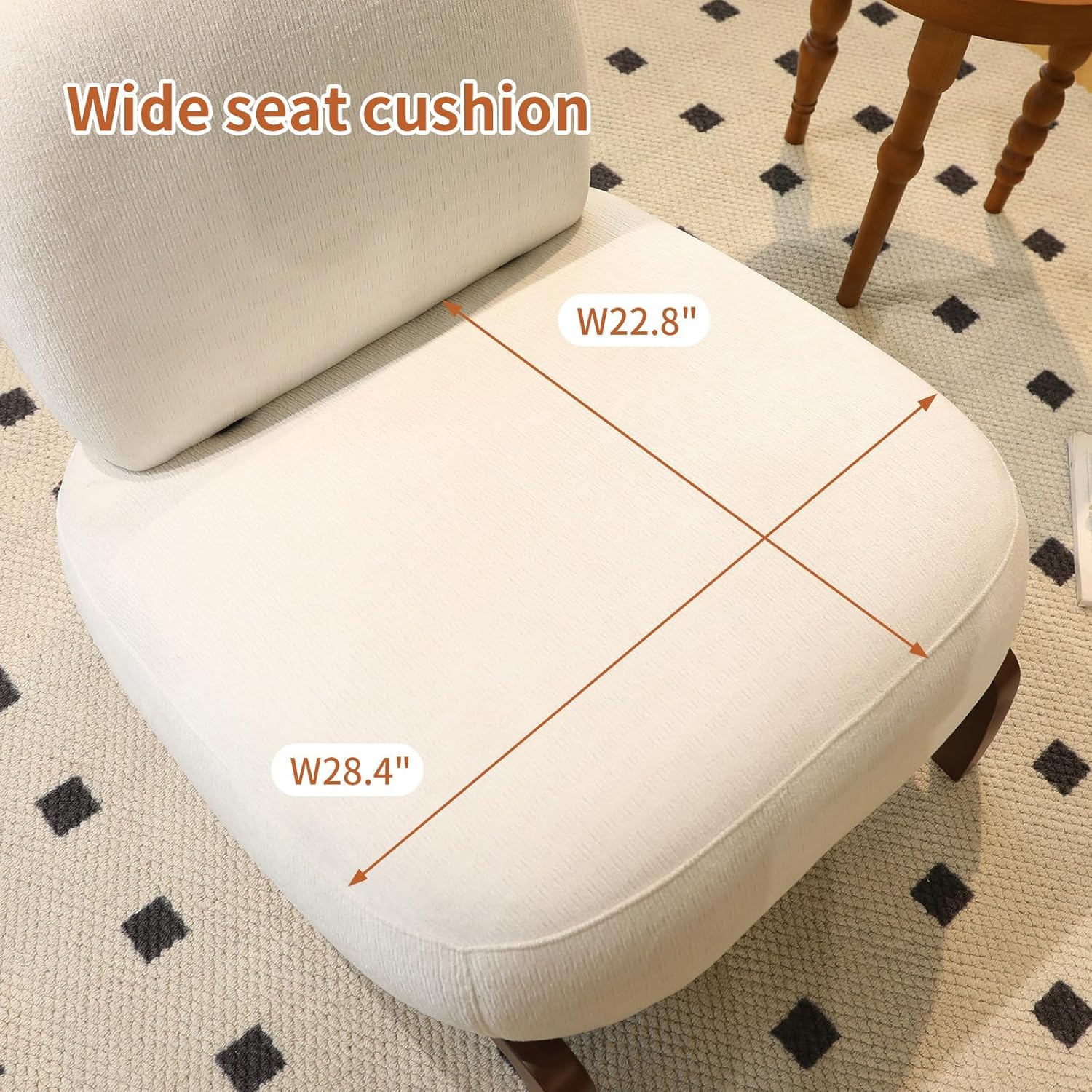 White Armless Accent Chairs, Comfy Upholstered Cloud Accent Chair with Solid Wood Legs & Pillow for Living Room Bedroom Balcony & Patio Reading - Unique Design (White, 1)