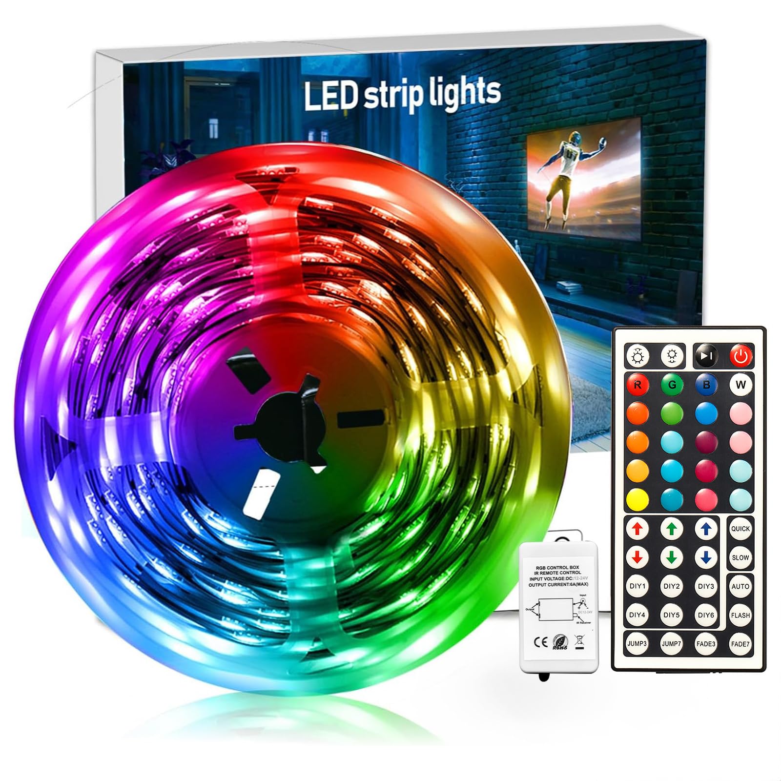 DAYBETTER Led Strip Lights 32.8 ft RGB Color Changing Lights Strip for Bedroom, Desk, Home Decoration, with Remote and Power Supply