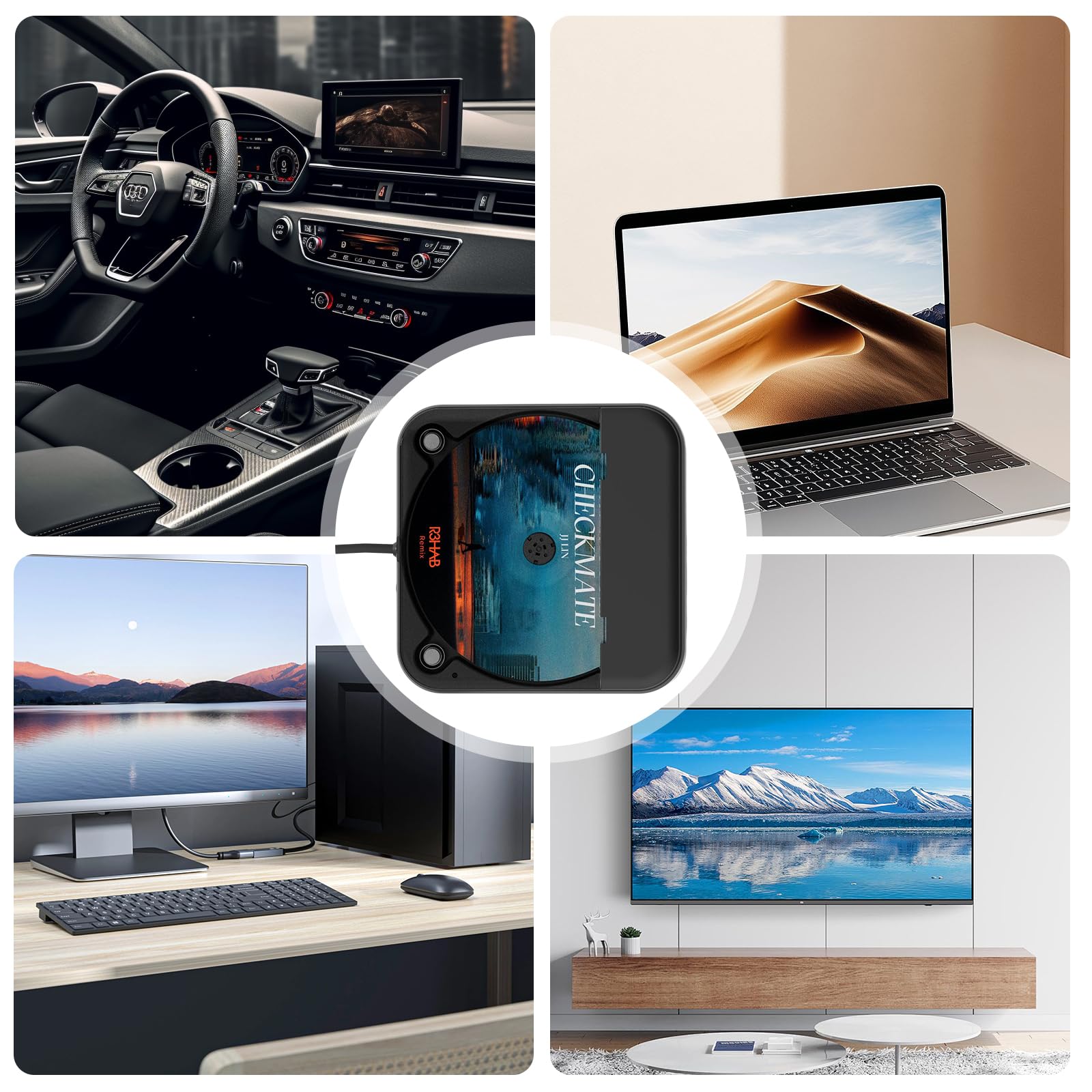 CD Player für Auto mit USB/AUX-Anschluss, Universal Auto CD-Player Externer CD Laufwerk, kompatibel mit AutoRadio, CD-Spieler für Fahrzeuge, Laptop, PC, Fernseher, mit AUX-Kabel, Schwarz