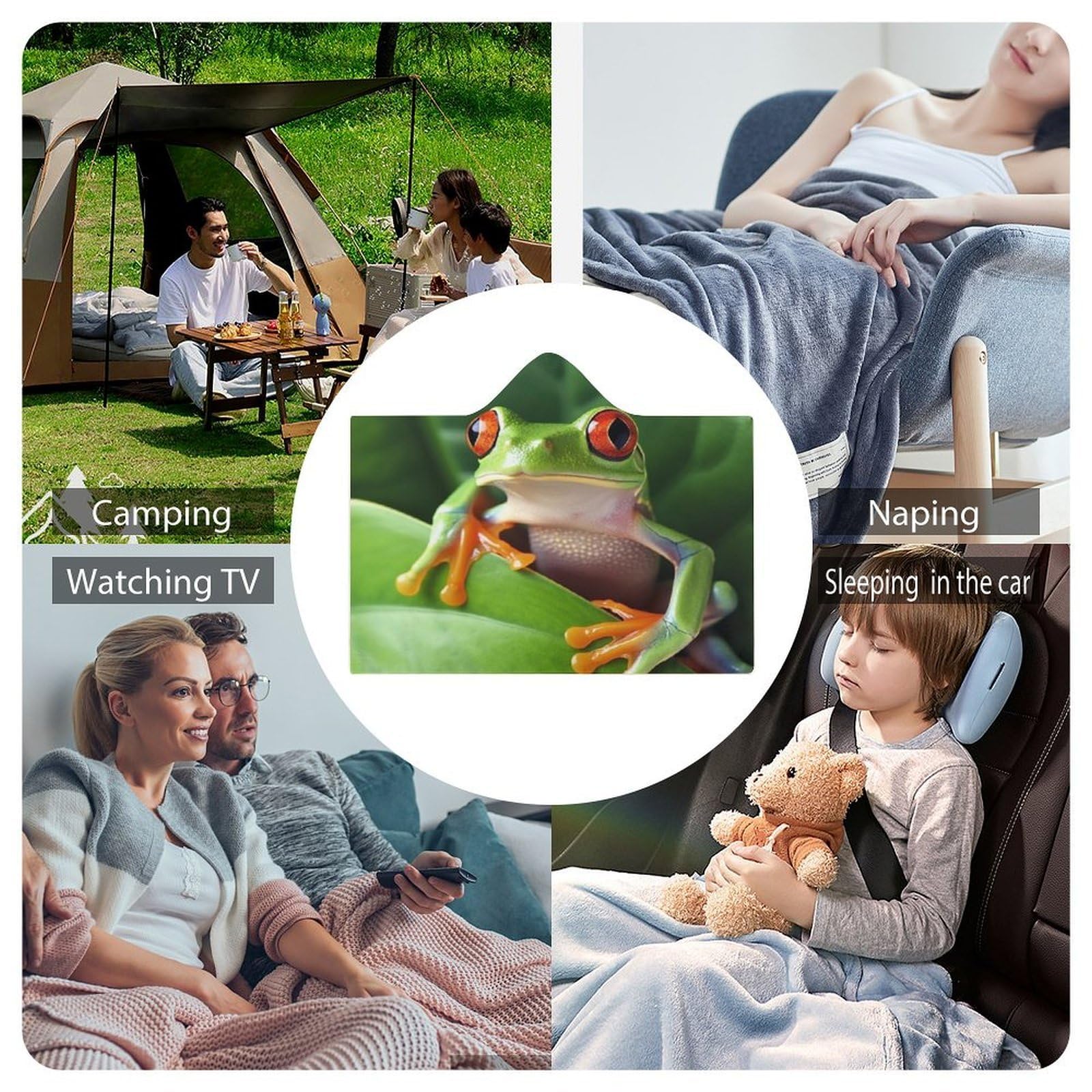 Koc do noszenia, ponczo na pelerynę, oversize, miękki, ciepły, narzuta, koc dla dorosłych, urocza żaba, koc, bluza z kapturem