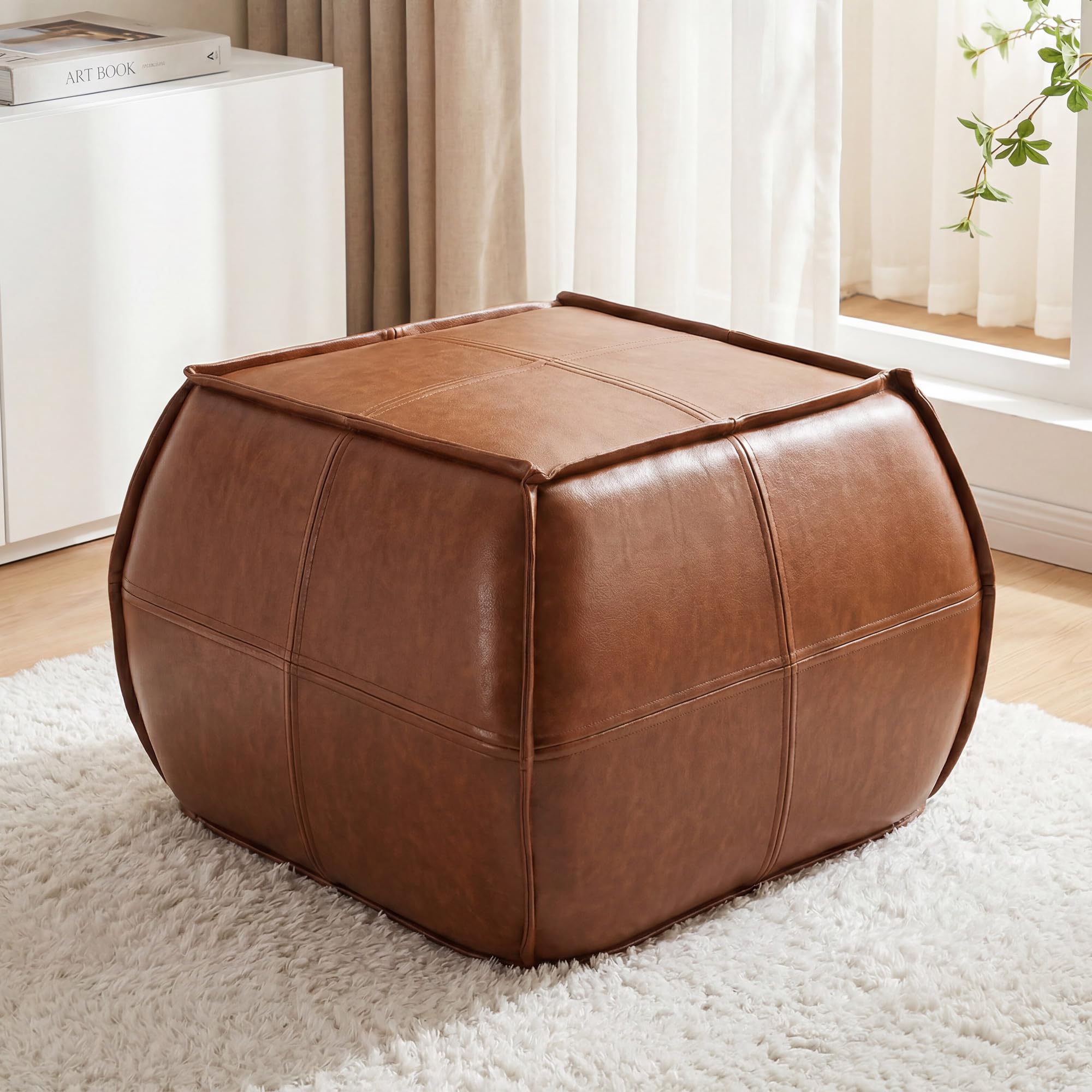 Square Leather Pouf Ottoman