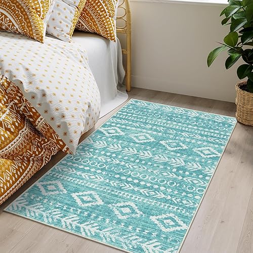 Miniatura 178 de Lahome Alfombras de cocina antideslizantes, lavables para entrada, estilo bohemio, blanco y negro, 2 x 3, alfombra de baño ultrafina con estampado