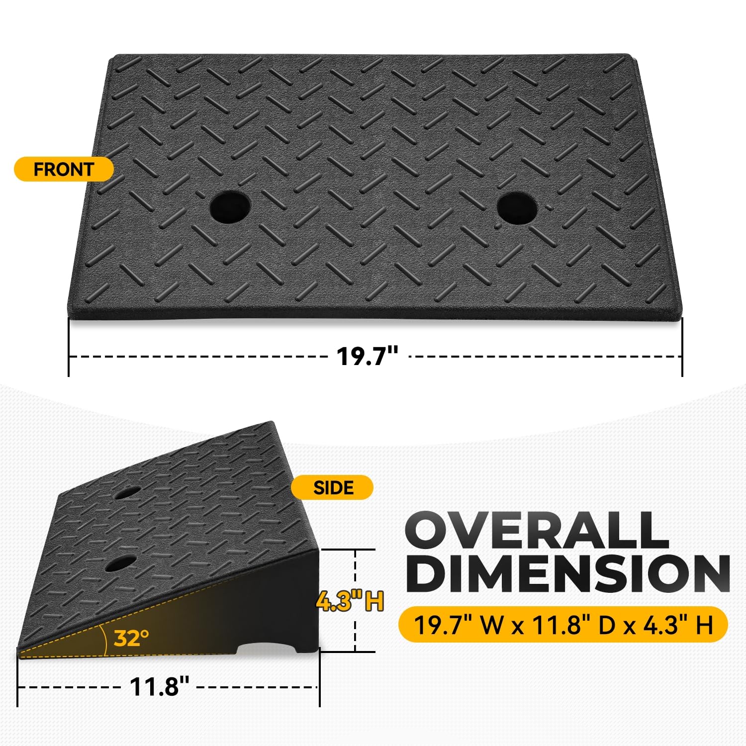 Auto Dynasty Rampas de goma, rampa de entrada de 4.3 pulgadas de altura de elevación, rampa de entrada de acera de 2 toneladas de capacidad de 4500 libras/2 toneladas para coches, camiones,