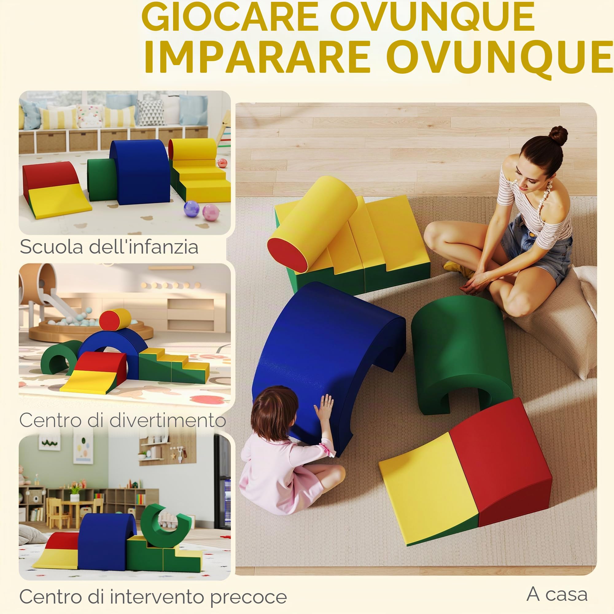 AIYAPLAY Blocchi da costruzione in schiuma per bambini, 5 pezzi, mattoncini da costruzione, in ecopelle, colorati