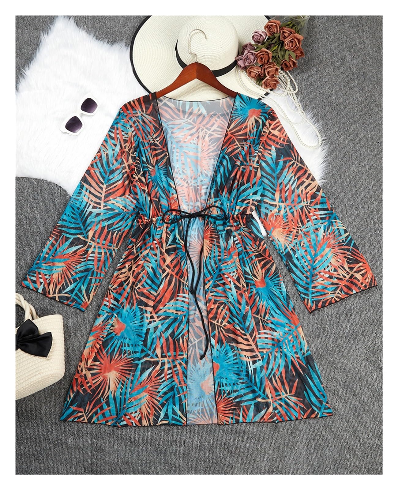 Copricostume da Spiaggia con Stampa di Grandi Dimensioni e Maniche Lunghe, Kimono Intero da Donna, Costume da Bagno da Donna, Abbigliamento da Spiaggia per Vacanze, Piscina(2XL)