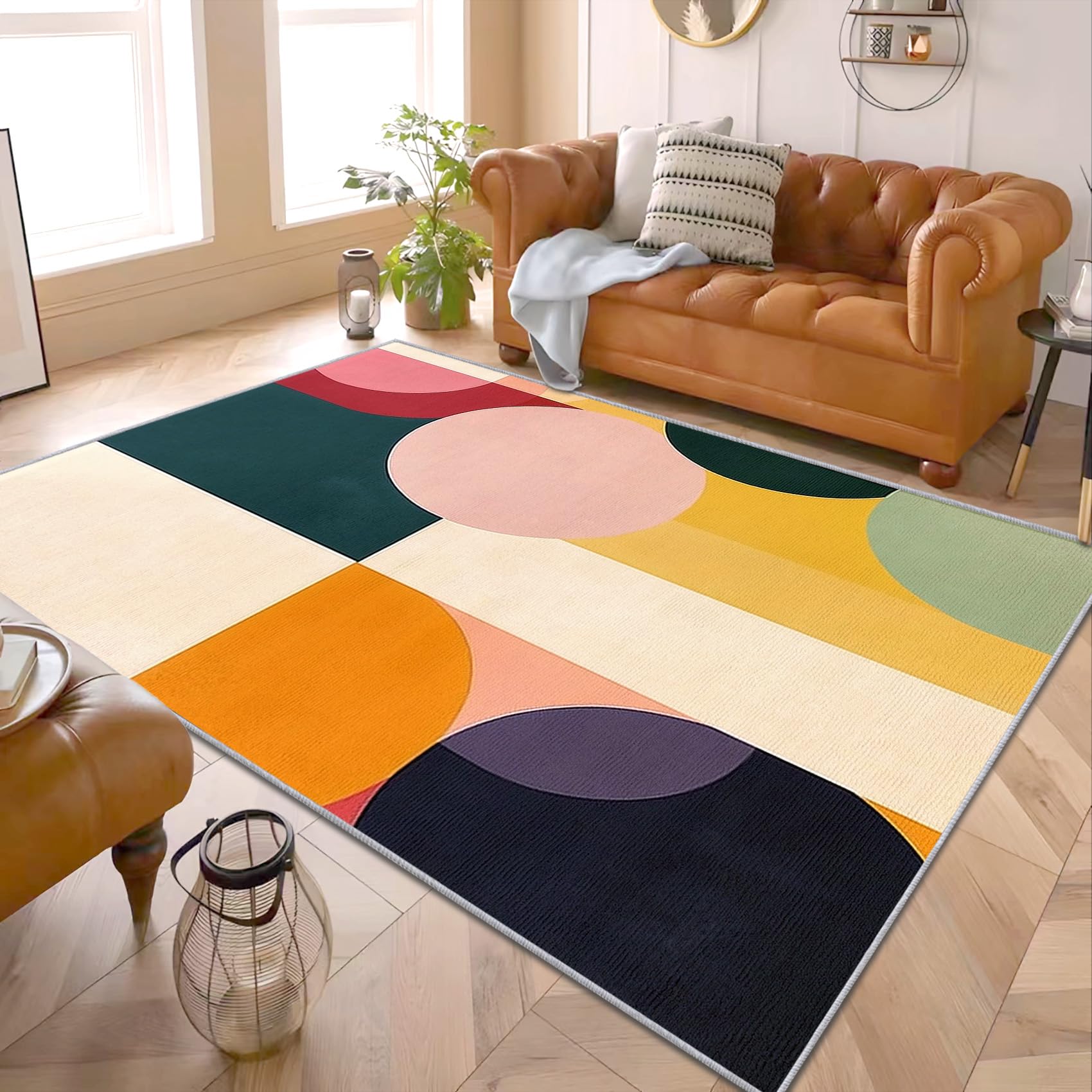 Modern Geometric Rug - Multicoloured Geometric Rug, Colourful Minimalist Rugs for Living Room Bedroom, Washable Non Slip Soft Small Carpet, Patterned Area Rugs & Home Decor 60x90 cm