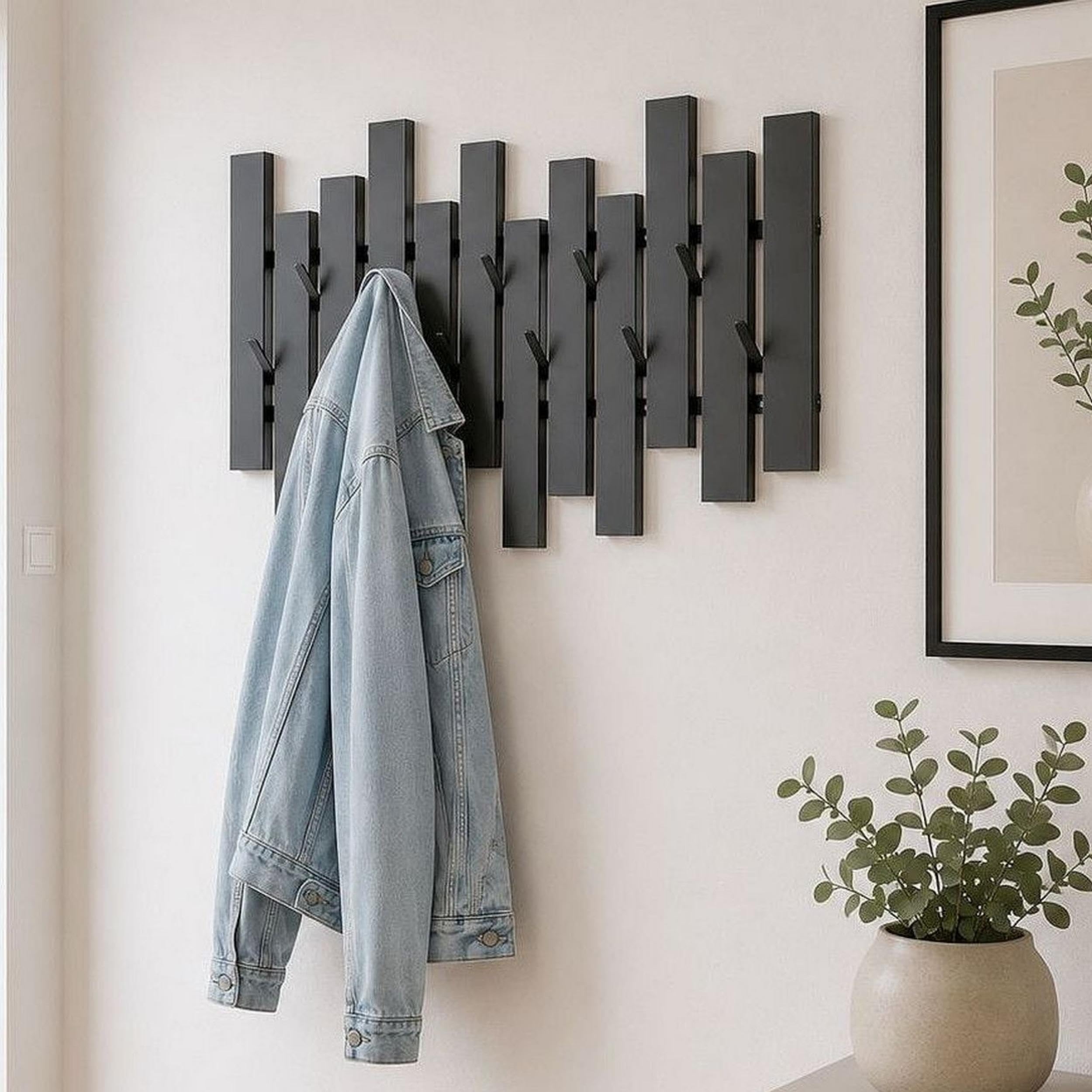 DanDiBo Wandgarderobe Schwarz Metall Modern 96713 Garderobe Wand mit Haken Garderobenleiste Hakenleiste Garderobenhaken