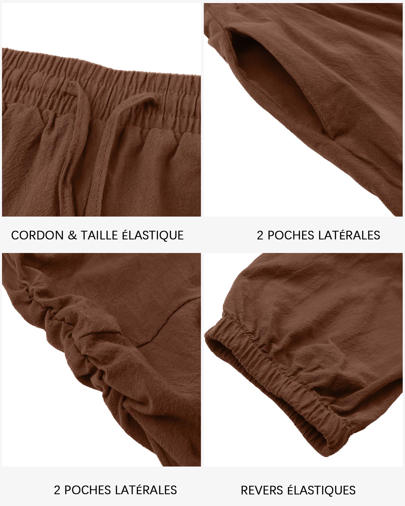 YAOBAOLE Pantalon Lin Homme Été Décontracté Style Japonais Taille Élastique Cordon Harem Ample Léger pour Yoga Plage Vacances