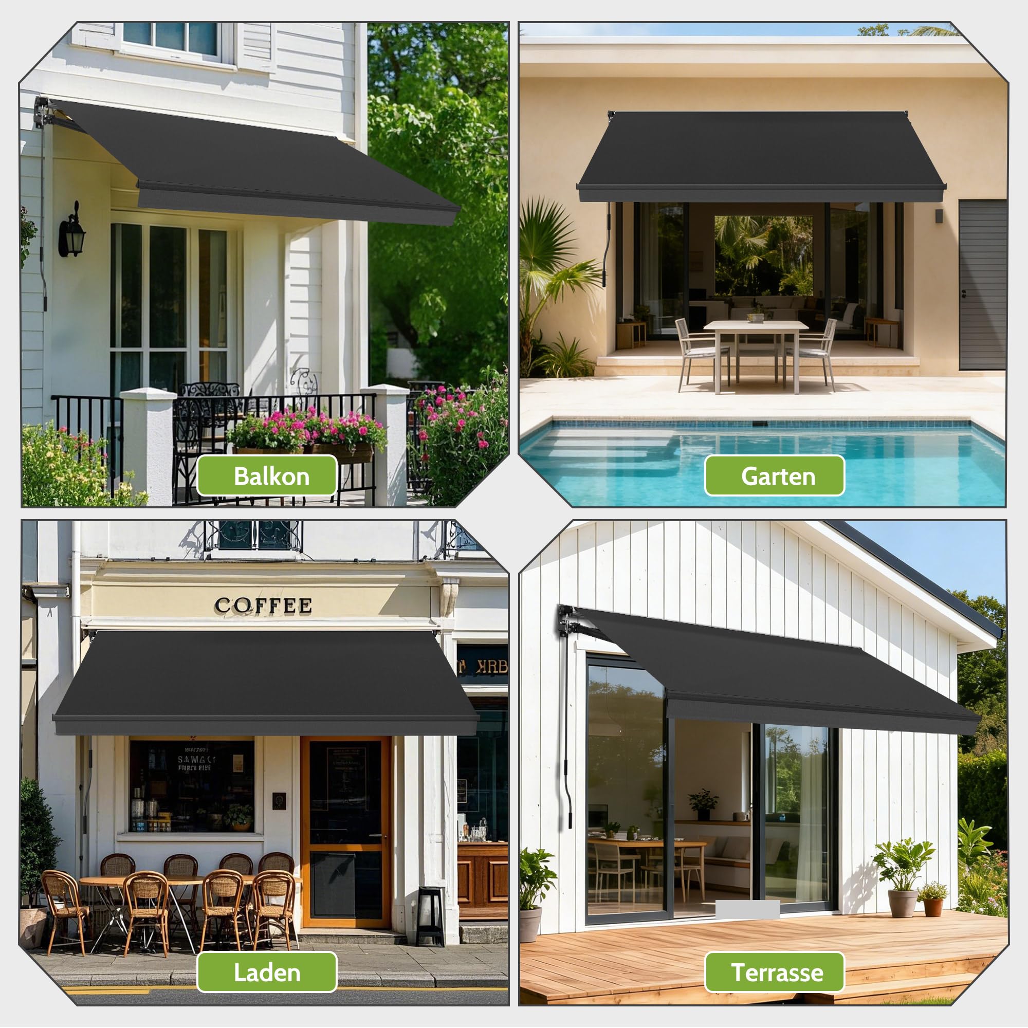 BelleMax Gelenkarmmarkise Markise, 400x250cm Anthrazit, Terrassenmarkise mit Handkurbel, Einstellung(5-60°), 280g/m² Stoff mit PU, Wasserdicht, Sonnenmarkise inkl. Wandhalterung für Balkon, Terrasse