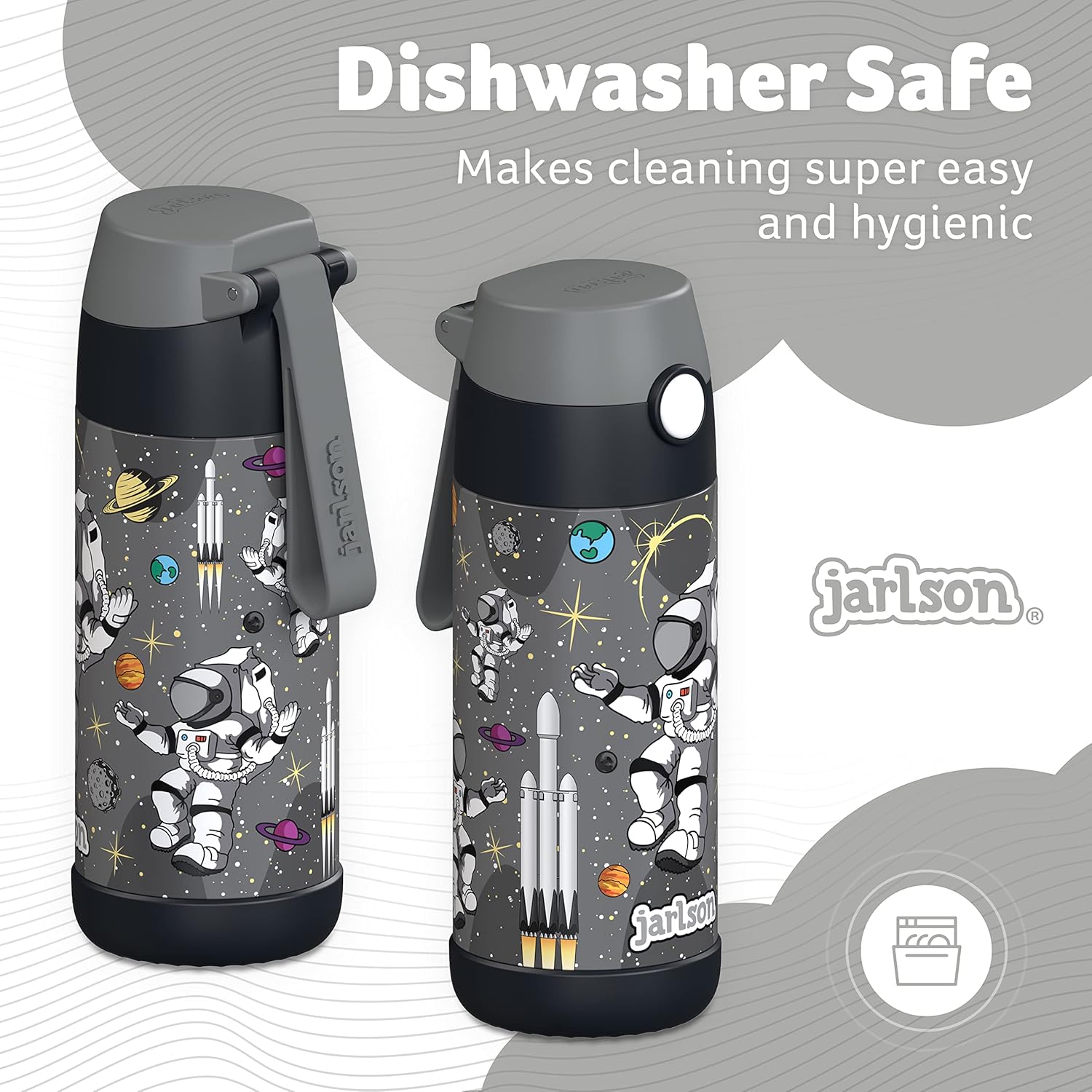 Jarlson® Kids Water Bottle MALI [12OZ] - No Straw Stainless Steel Thermo Bottle - Insulated Waterbottle Leak Proof for School & Sports - Thermo Tumbler for Boys & Girls (Astronaut) - Image 4