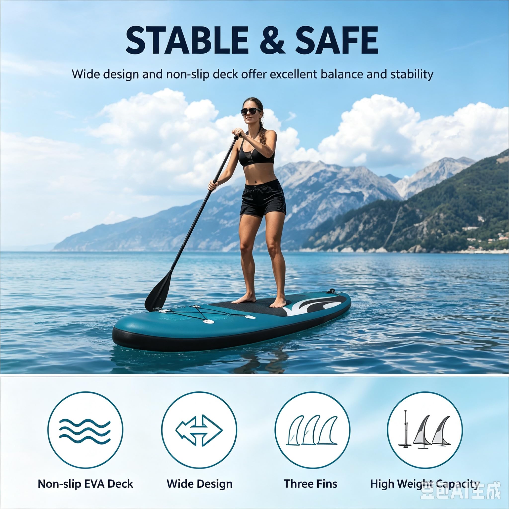 Planche de stand up paddle gonflable, capacité de charge de 150 kg