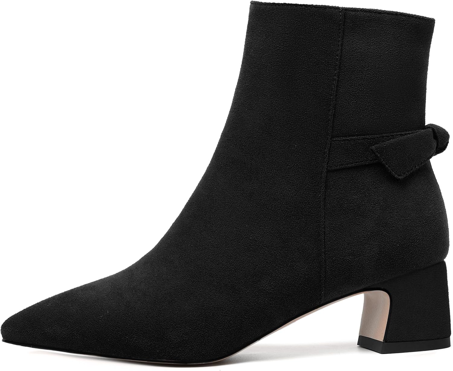 FEMSTEP Womens Dress Pointed Toe Zip Night Club Suede Chunky Low Heel Ankle High Boots 2 Inch