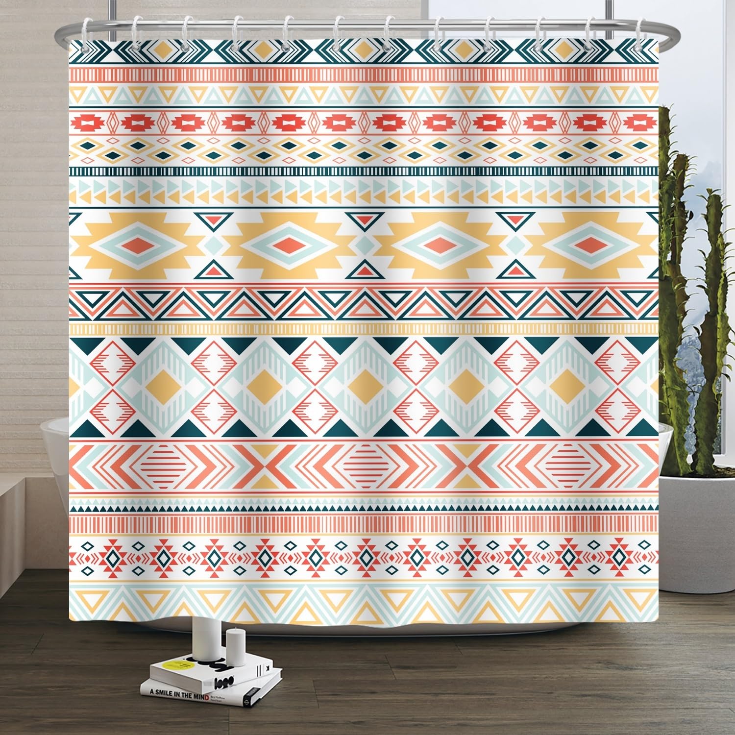 Xiaoterna 120x200cm Boho Shower Curtain Vintage Medieval Colorful Geometric Stripes Waterproof Polyester Bathroom Curtain Modern Art Farmhouse Machine Washable Mildew Resistant Bathroom Decoration