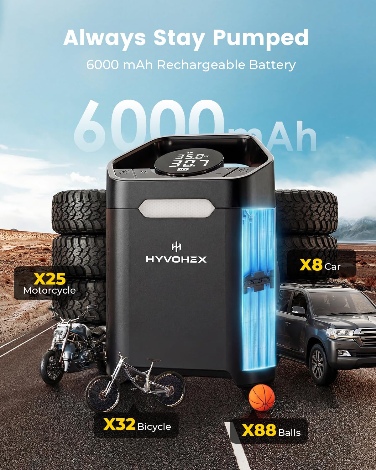 Compressore d'aria portatile, gonfiaggio rapido di 1 minuto, senza fili, pompa ad aria portatile per pneumatici auto con manometro digitale, pompa ad aria elettrica da 160 psi, con luce a LED, per