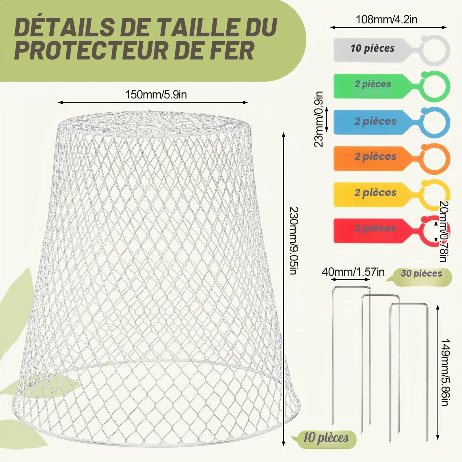 10 Pièces Cloches Grillagées pour Plantes, Cloche de Jardin en Métal, Cloche de Plante en Fil de Jardin en Métal, Cloche de Jardin en Fil de Fer pour Éloigner Poulets Écureuils Oiseaux (Blanc)
