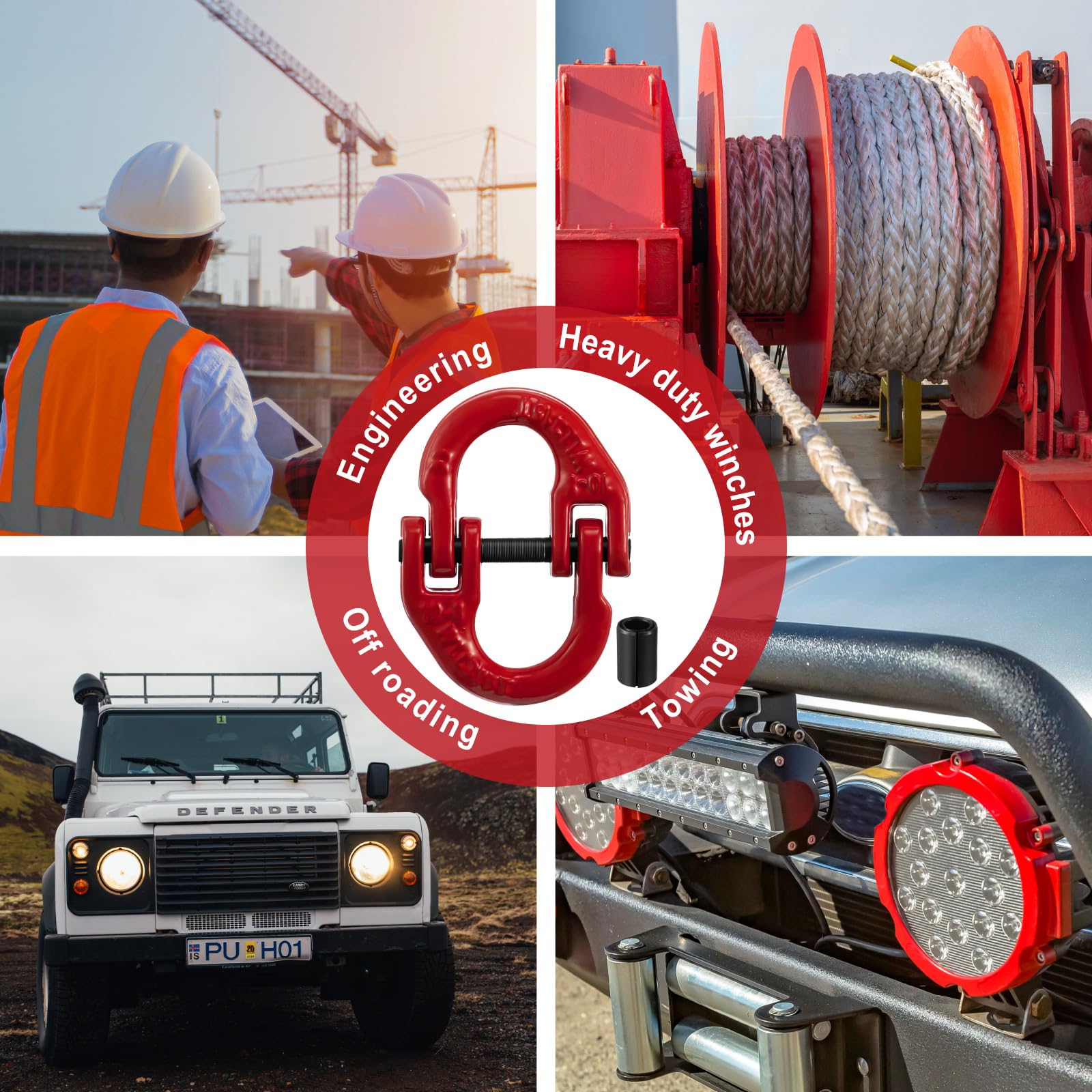 Paquete de 10 eslabones de conexión G80 de aleación de acero G80 de 3/8 pulgadas, enlace de conexión de eslabón de conexión pintado en rojo, adaptador de cadena de remolque de seguridad para
